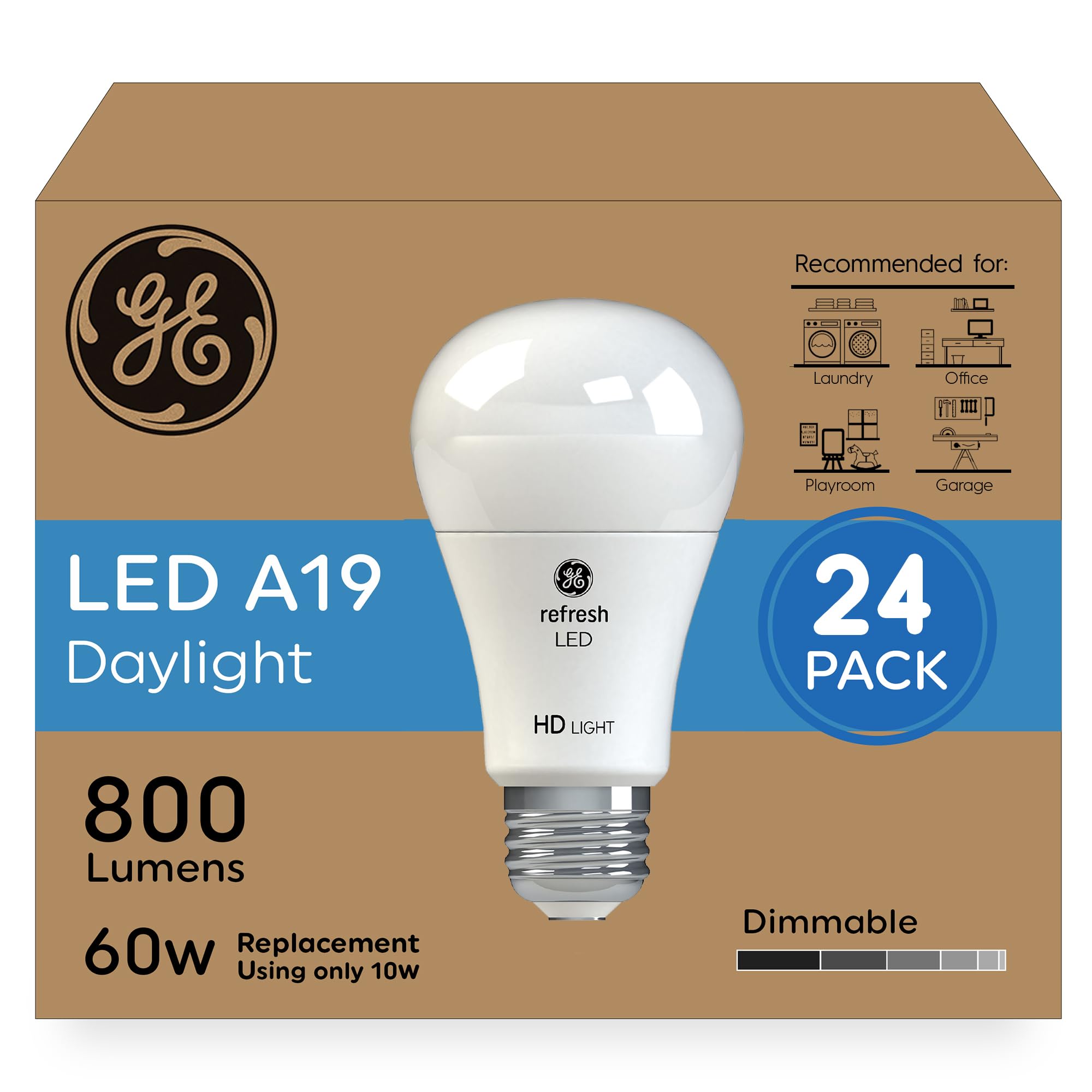 Ge Refresh Led Light Bulbs, 60 Watt, Daylight, A19 (24 Pack)