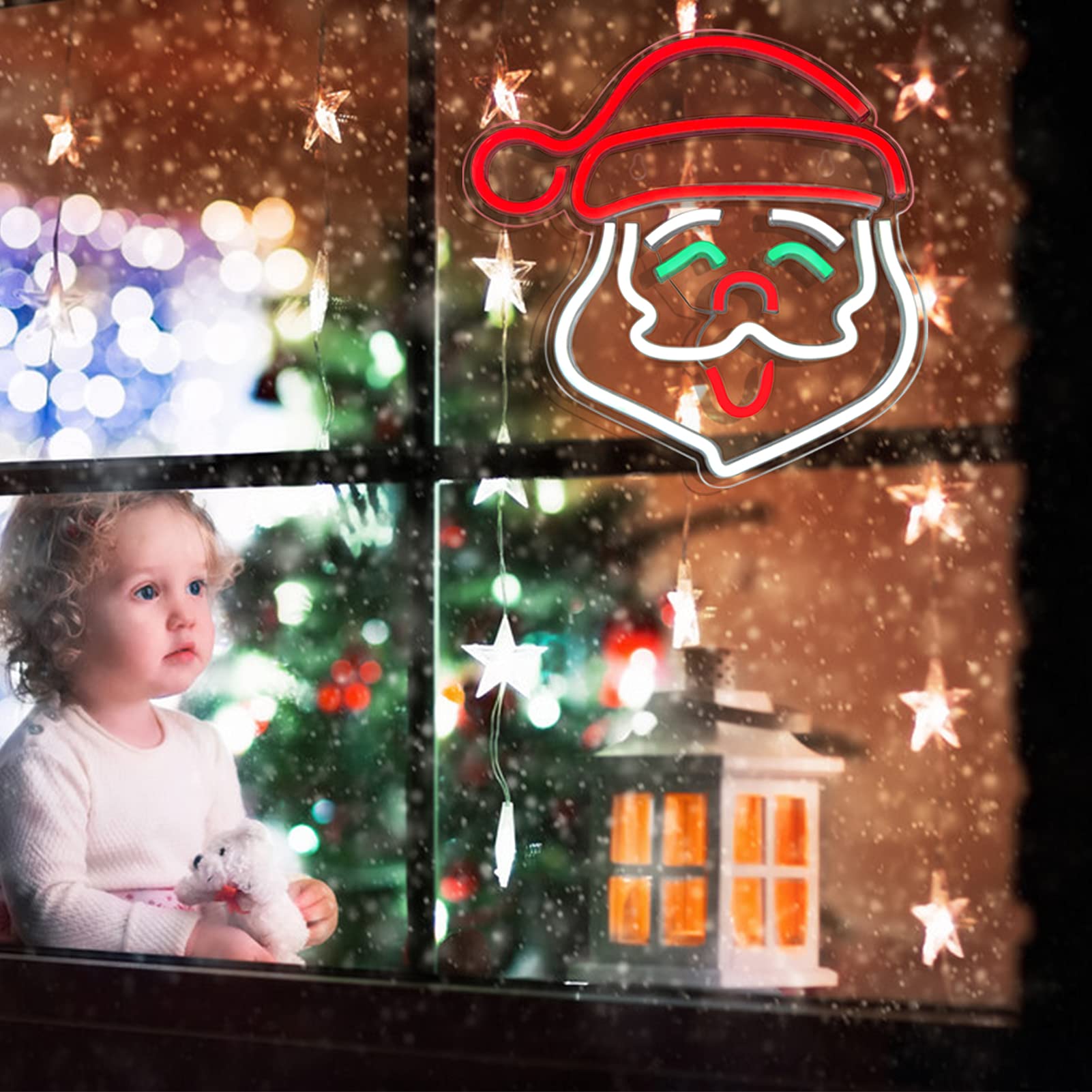 BerniceKelly Santa Claus Neon Sign, LED Wall Decor, 13.8inx13.8in, Acrylic, USB Powered