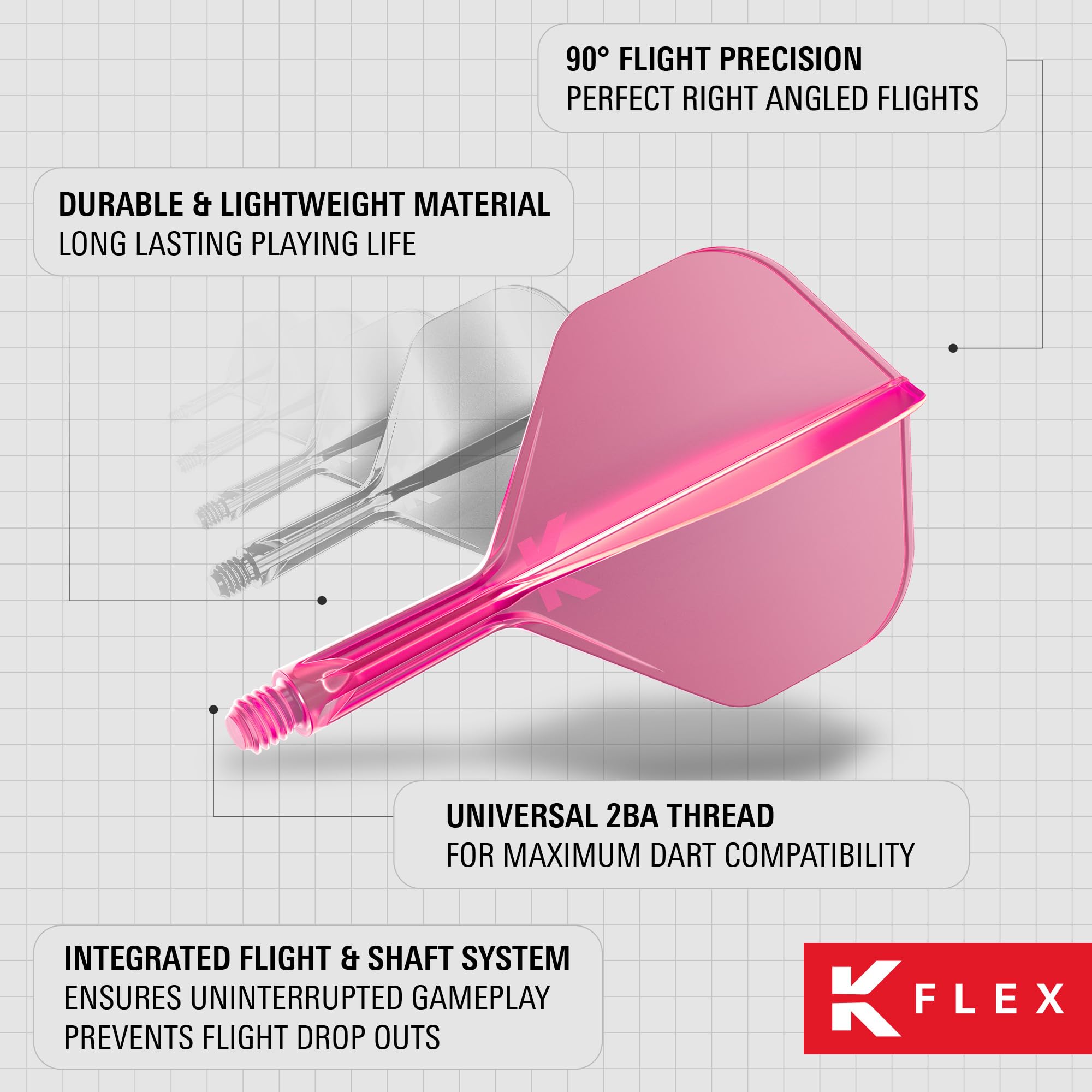 Target Darts K Flex Integrated Dart Flights And Shafts  No.2 Pink (Short) | Pack Of 3 K-Flex - No2  Kflex All In One Moulded Dart Flight & Stem | Professional Dart Accessories