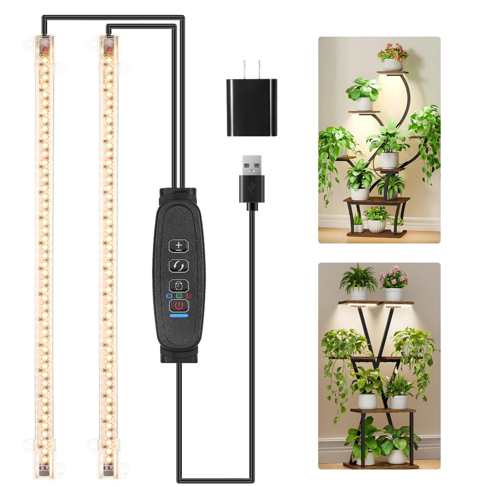 2 Head 13 Inches LED Grow Light Bands  Grow Lights for Indoor Plants Full Spectrum 3500K  96 LEDs Plant Light with Auto On/Off and 3/9/12H Timer  10 Dimmable Levels for Seedling Succulent