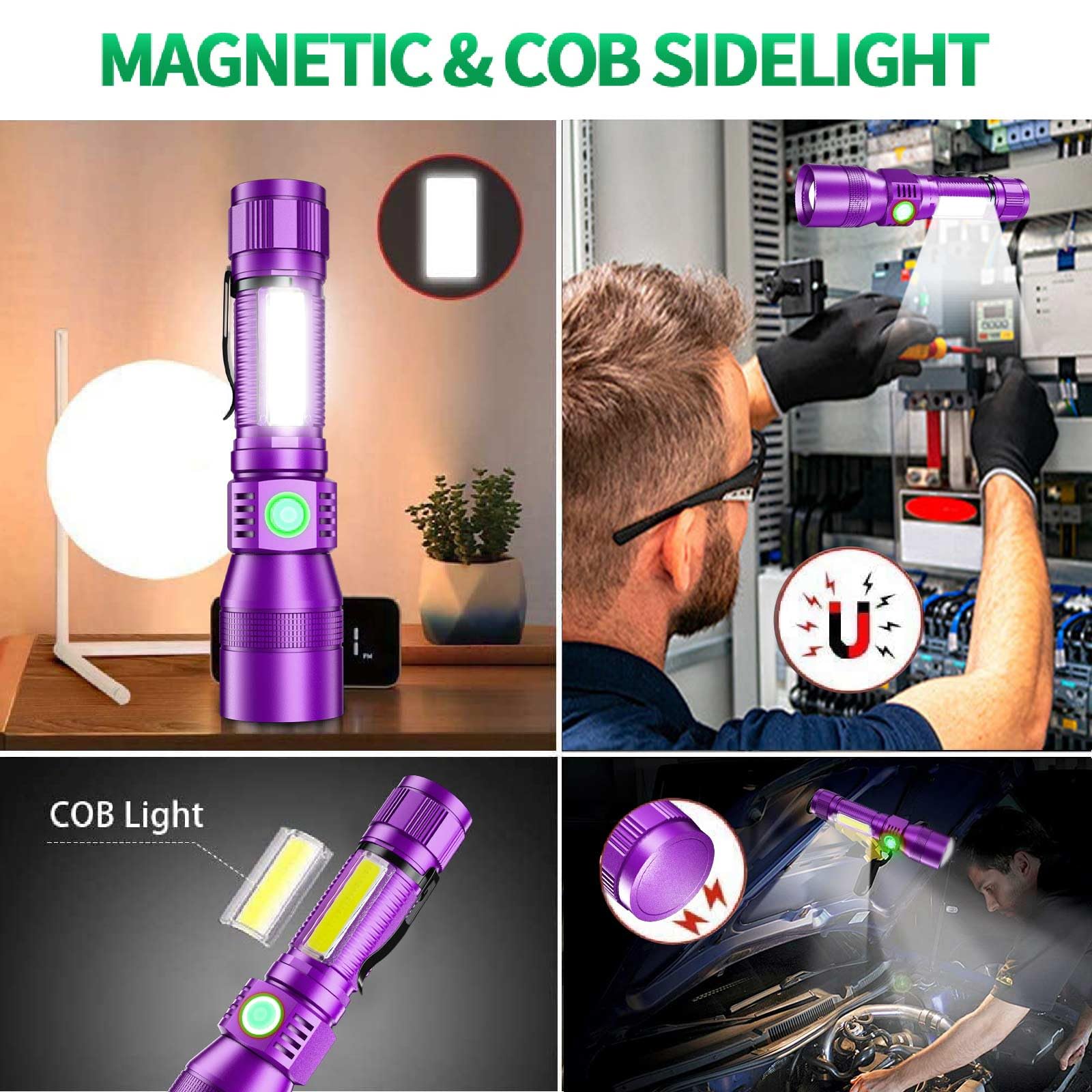 AdamStar 3-in-1 Rechargeable Black Light Flashlight, UV LED, 7 Modes, Waterproof, Aluminum, Black + Purple with Case, Model 016