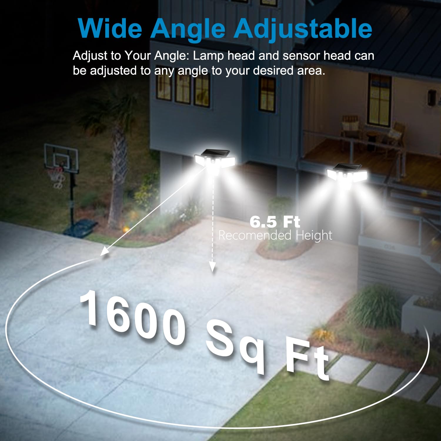 AmeriTop Solar Motion Sensor Lights - 300 LED, 4 Adjustable Heads, 320° Wide Angle, IP65 Waterproof, Daylight, Model SL-25D, 2 Pack