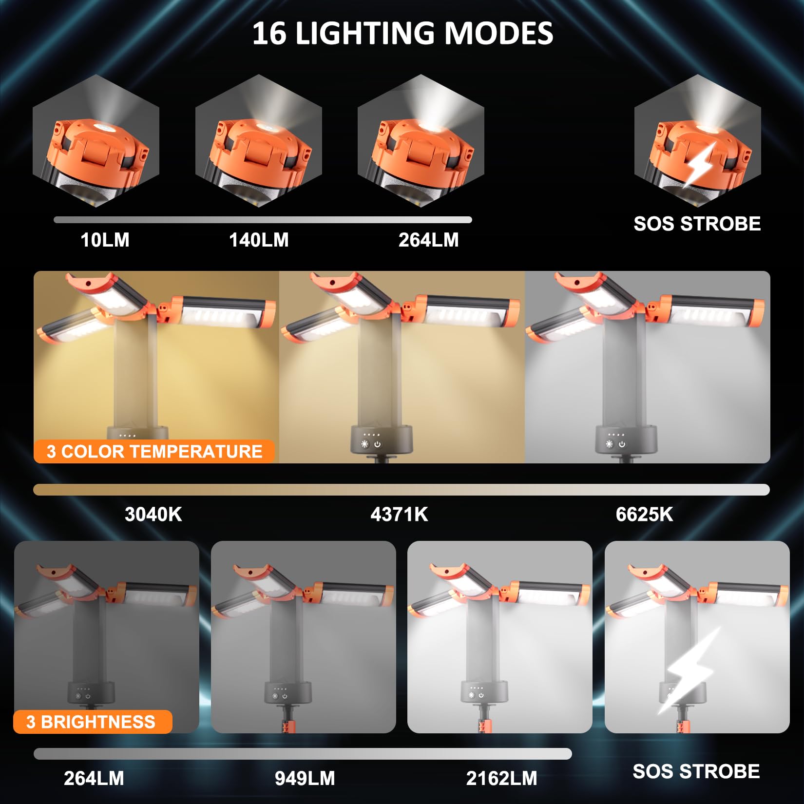 mlogiroa Rechargeable Work Light - 2500LM, 9000MAH, Aluminum, Orange, Stand 73in, Model 13278161-71b4-40e1
