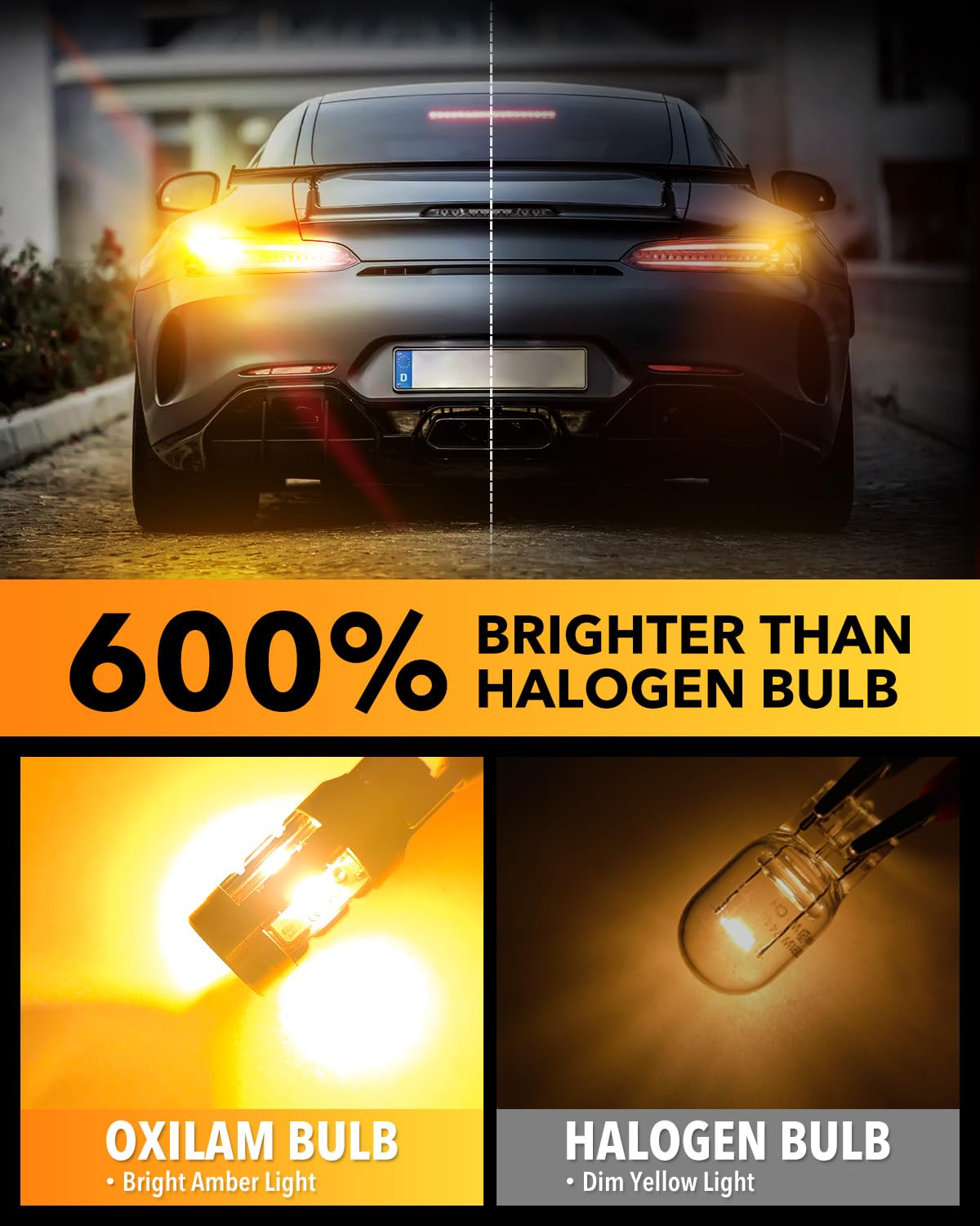 Oxilam 2023 Upgraded 7443 7440 Led Bulb Amber With Fan, Canbus Error Free, 4000Lm 600% Brighter, Turn Signal Light Anti Hyper Flash, T20 7441 W21W Wy21W 7440Na Blinker Bulb Replacement (Pack Of 2)