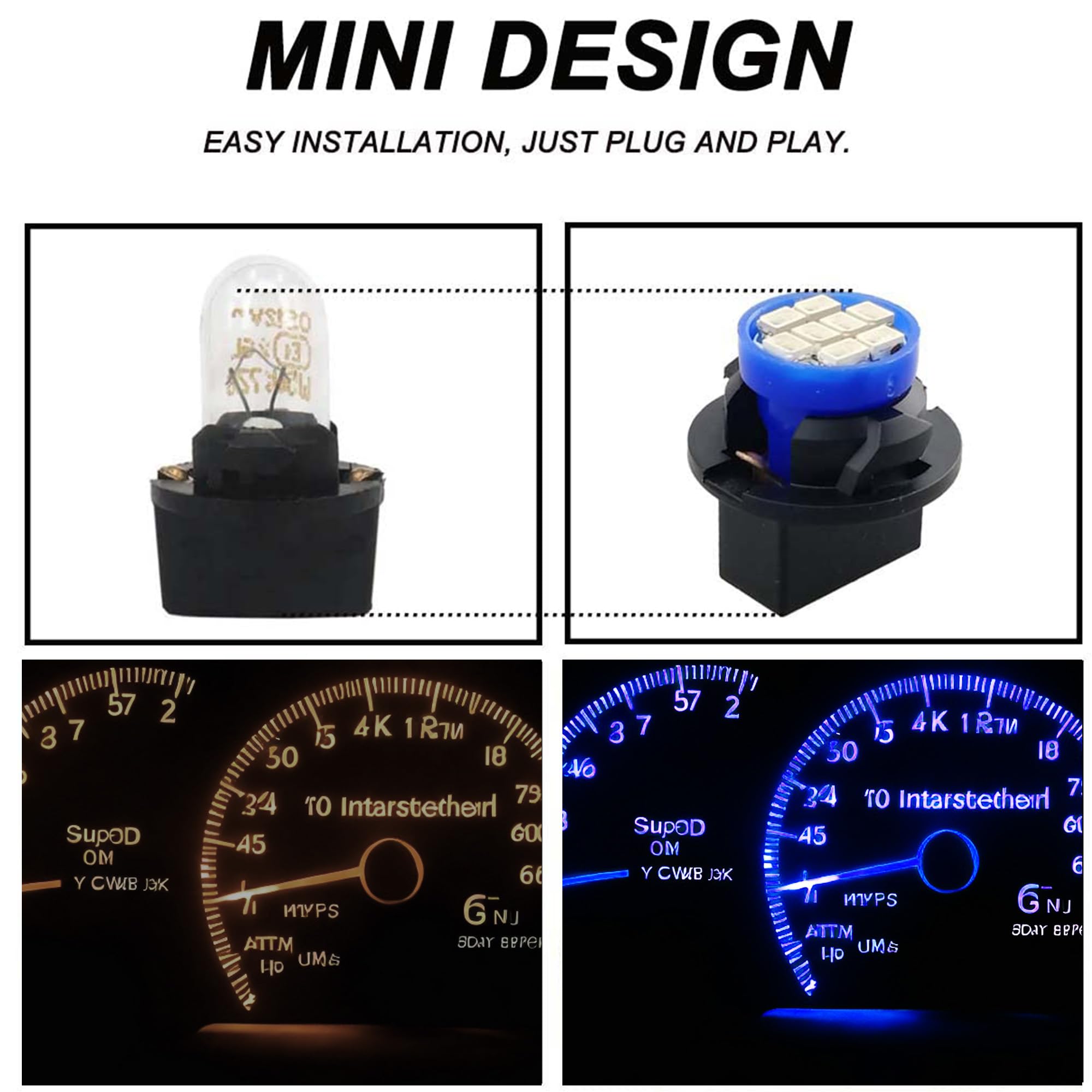 Winetis T10 194 168 Led Dash Instrument Light Bulbs Blue With Twist Lock Socket, Extremely Bright T10 Instrument Panel Gauge Clu