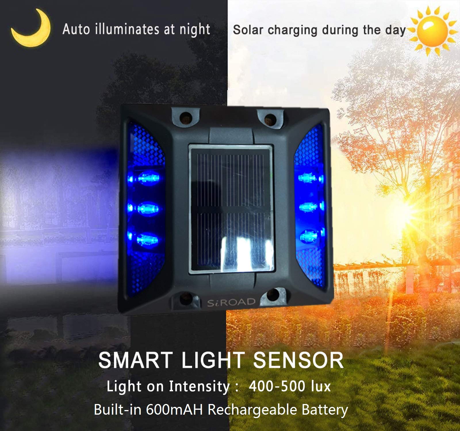 Siroad Solar Driveway Deck Light, Ip68 Waterproof Driveway Reflector Outdoor Led Light For Dock Walkway Lane Porch Patio Pathway Garden Yard Road Markers (Blue, 6 Pack)