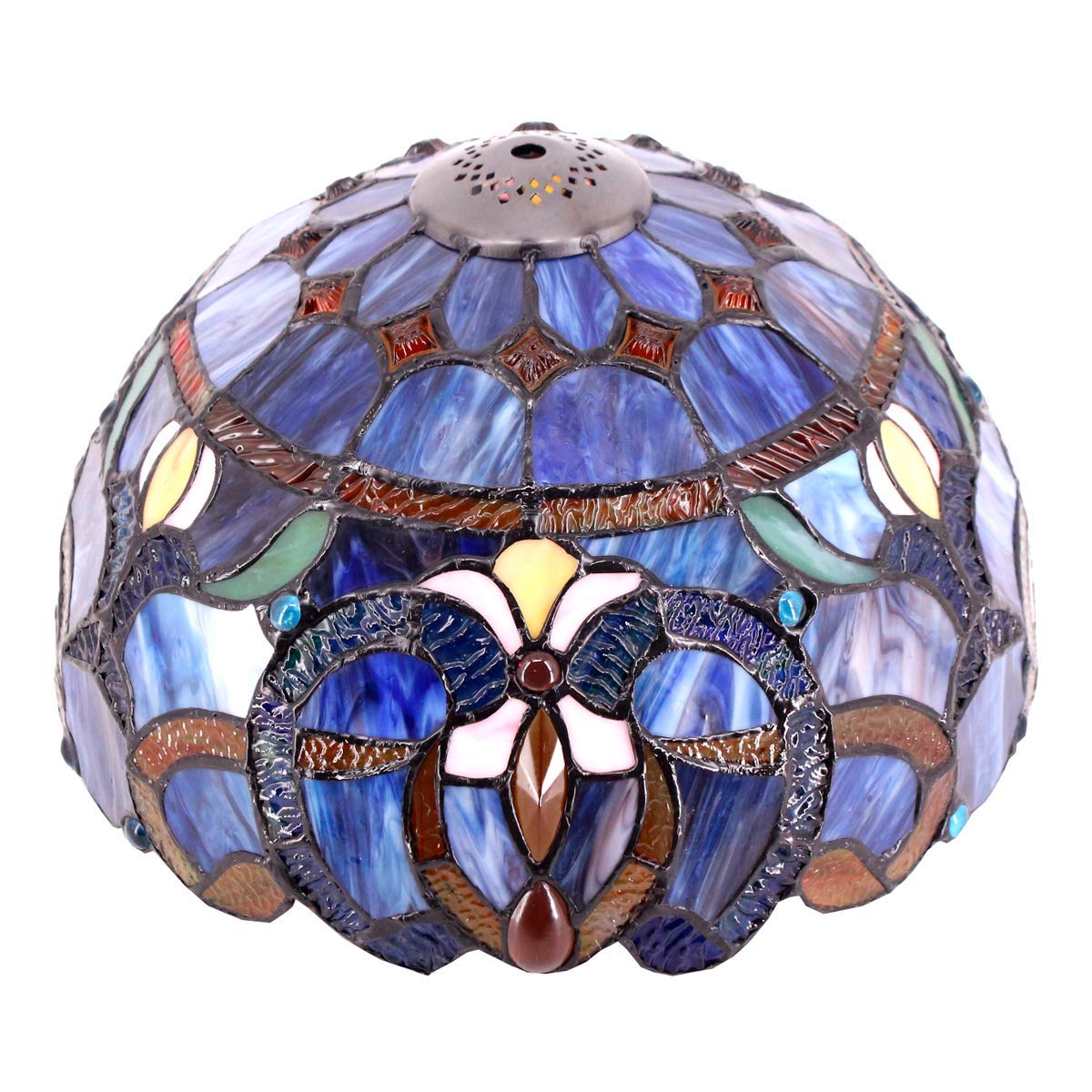 WERFACTORY Tiffany Pendant Light Fixture Stained Glass 12in Height 32in Wide Blue Purple Cloud S558 Series