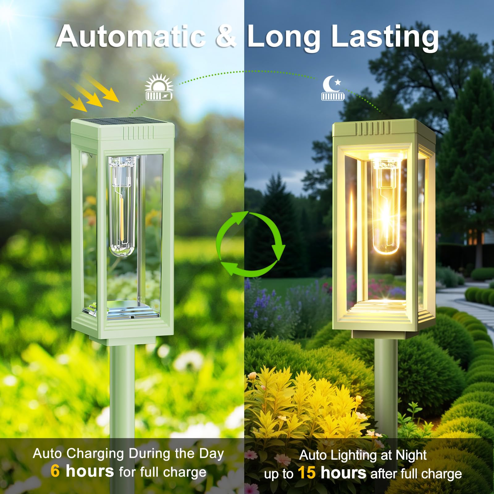 Bright Solar Pathway Lights Outdoor Waterproof  4 Pack Upgraded Solar Lights  15+ Hours Runtime Garden Light  Auto On/Off  Lighting For Outside Yard Walkway Driveway Landscape  Warm White-Green Shell