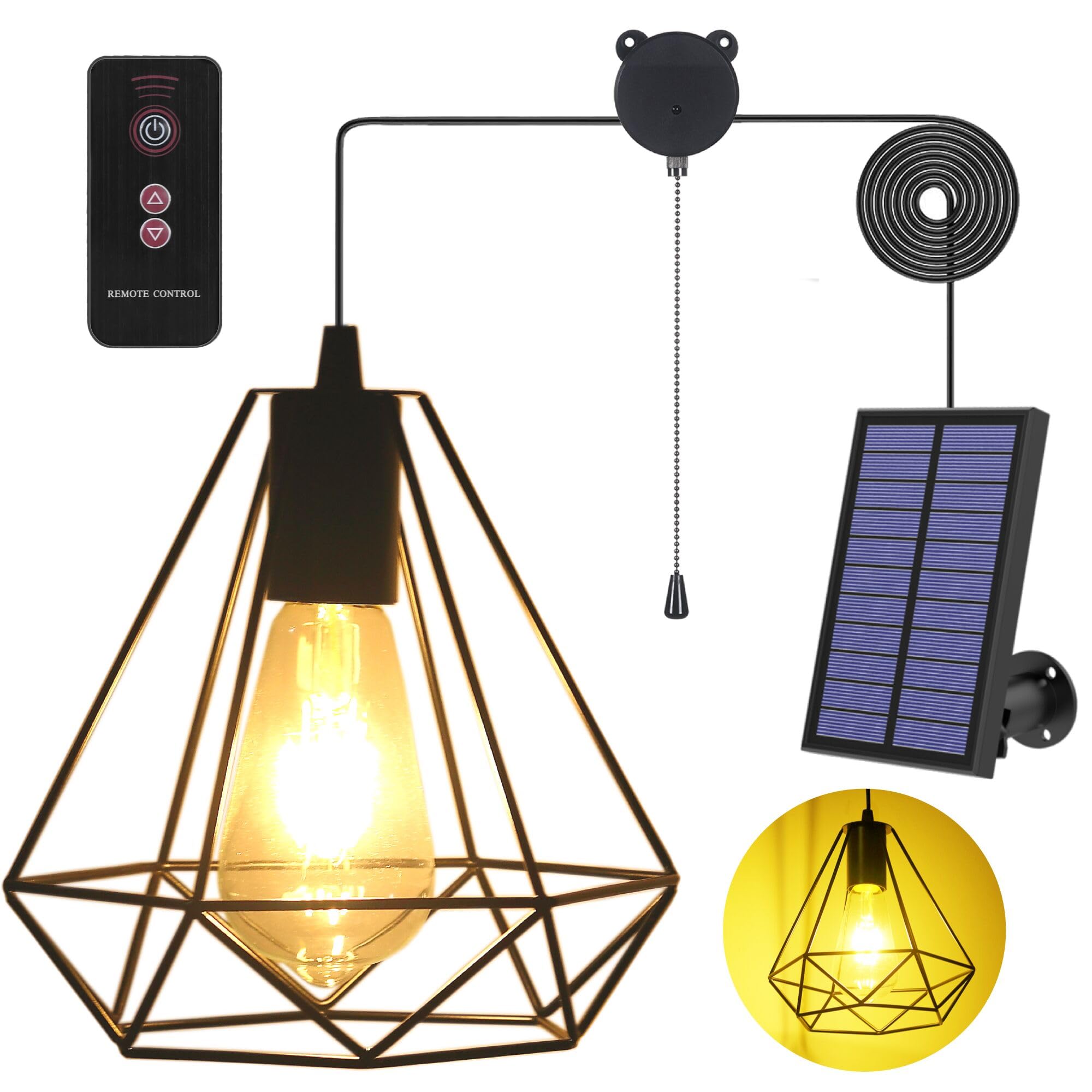 Yumamei Solar Pendant Lights With Remote, Adjustable Solar Panel For Outdoor & Indoor Use