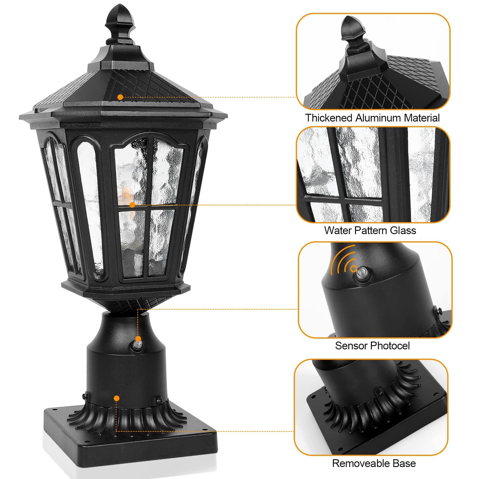 Lamqee Dusk To Dawn Outdoor Post Light, 17.7&quot; Matte Black Aluminum Lantern For Garden, 1 Pack