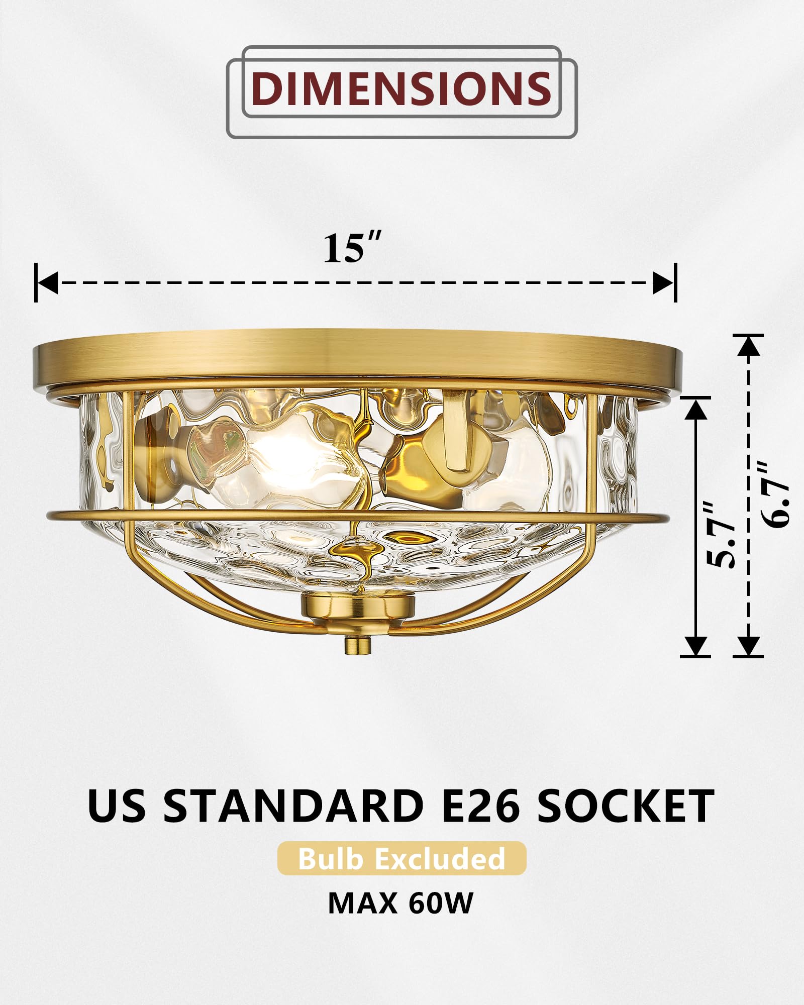 15 Inch Flush Mount Ceiling Light, Hwh 3-Light Modern Close To Ceiling Light Fixtures Brushed Gold Finish For Kitchen Porch Foye
