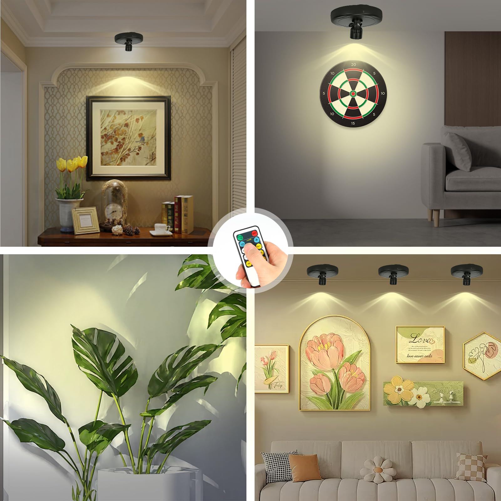 Kanesiki Cordless Spotlight Battery Operated, Indoor Plant Light, Led Display Puck Lights, Dimmable Accent Lighting With Remote,