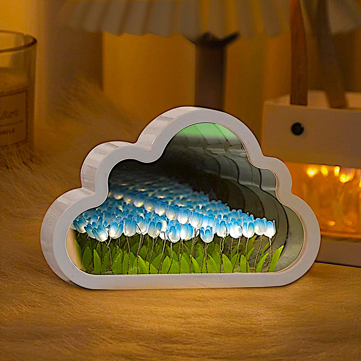 ALYMACK Tulip Lamp - Infinity Mirror Night Light, AA Battery Powered, Blue, Model AM2, Plastic Material