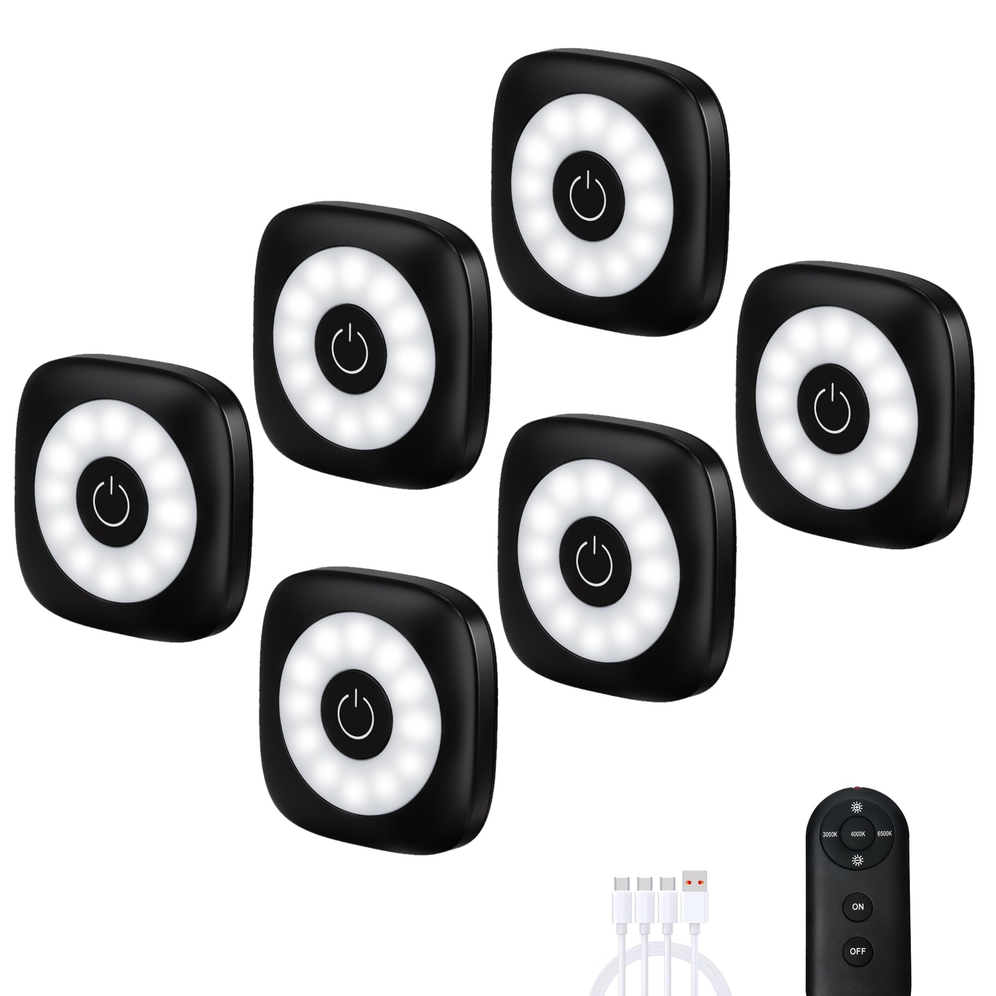 MICLIONLED Rechargeable Mini Puck Lights with Remote Control, Adjustable Brightness 10%-100%, 3 CCT, 6 Pack, Black, Model M3-GB15
