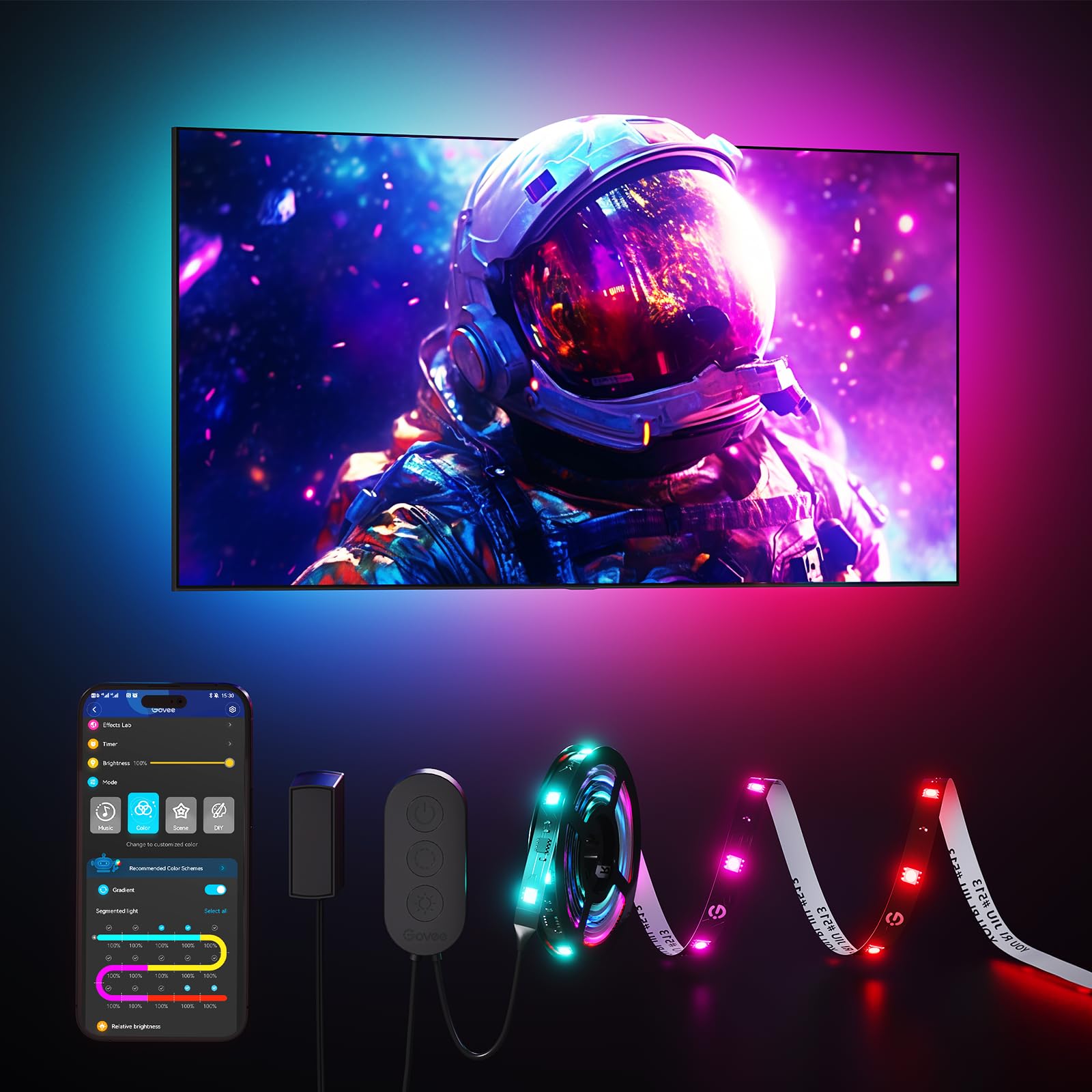 Govee Rgbic Smart Led Backlight Strip For 40-50 Inch Tvs, Music Sync, Wi-Fi & Bluetooth, Multicolor, H6167