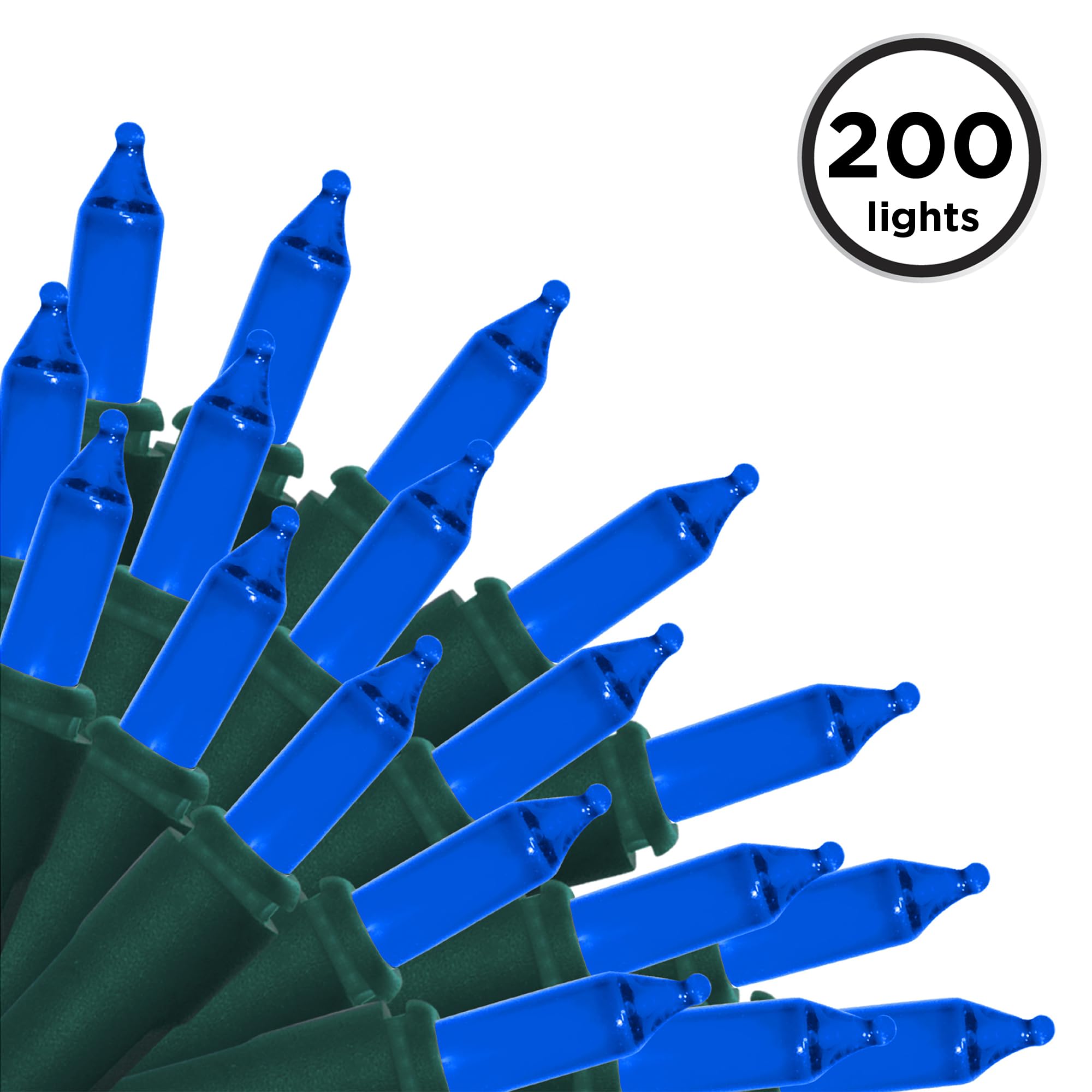 Brite Star Mini String Christmas Lights, 100 Count, Blue, 22ft Indoor/Outdoor, Green Wire, Model 37-343-20, Set of 2