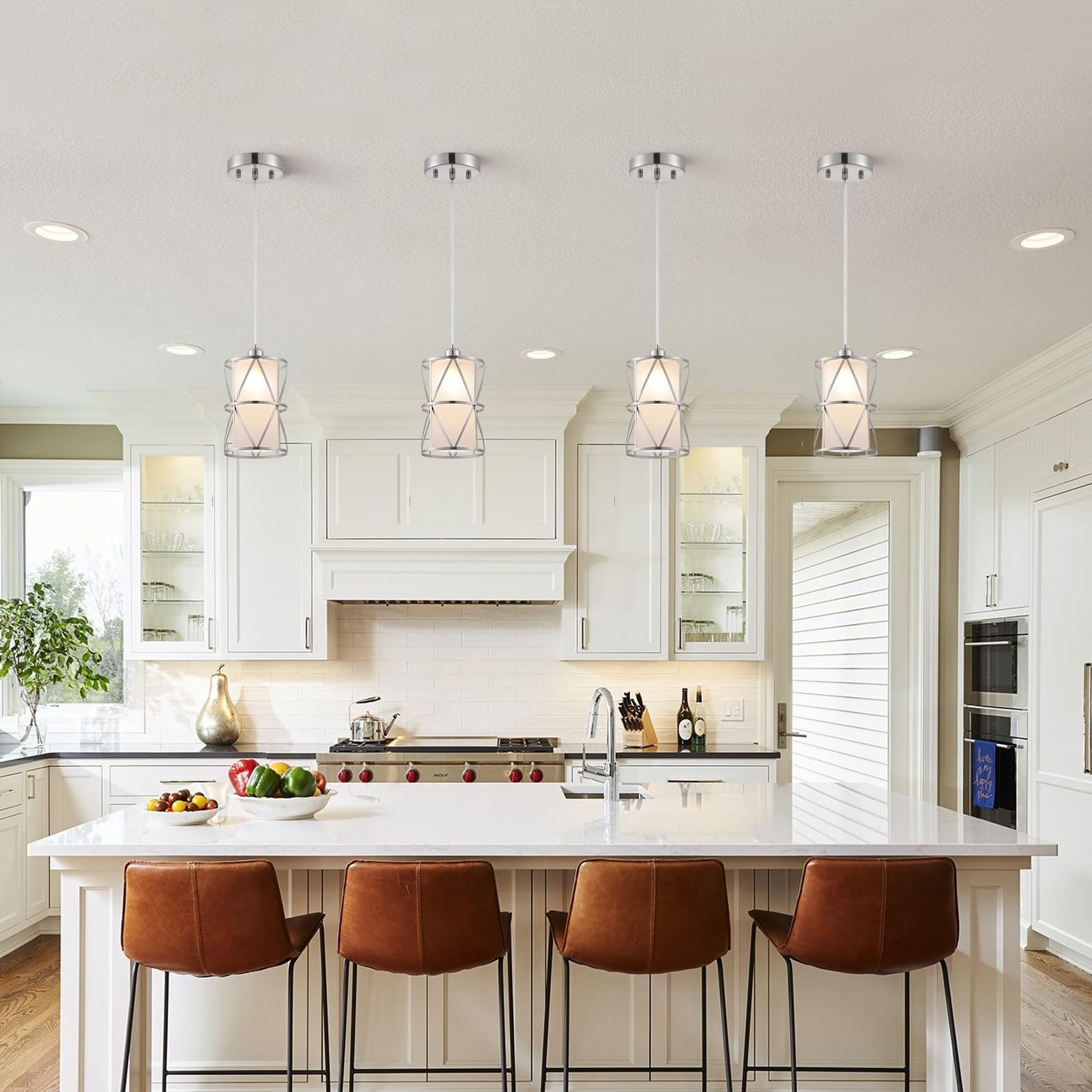 Zlierop Modern Pendant Light A93, Frosted Glass & Metal, Nickel, 5.4" x 7.9", Ideal for Kitchen Island, Dining Room, Foyer