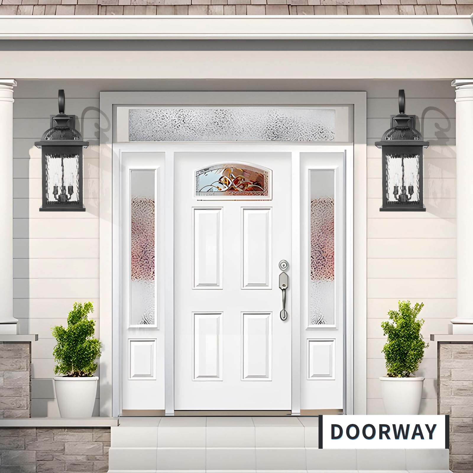 Darkaway Outdoor Wall Sconce Light, Extra Large 26" Black Water Ripple Glass, Model 6D5B, Ideal for Porch, Patio, Garage
