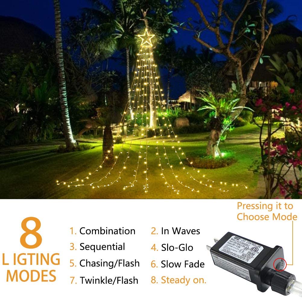 Muyun Waterfall Christmas String Lights With 317 Led Star Hanging Twinkle Fairy Curtain Lights For Party Wedding Patio Indoor Ou