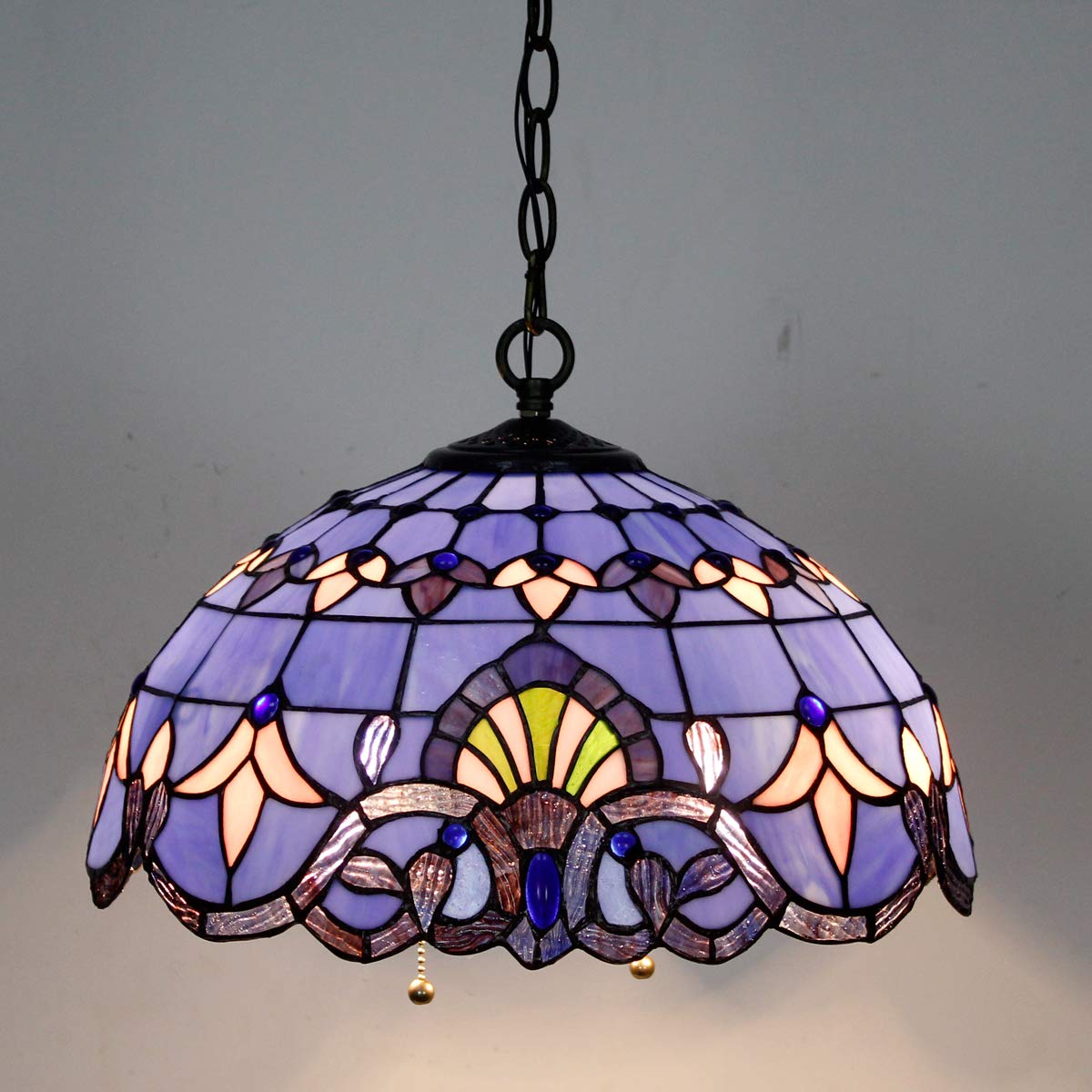 WERFACTORY Tiffany Pendant Lamp Blue Purple Stained Glass 16 Inch Wide 40 Inch Height S003C Series