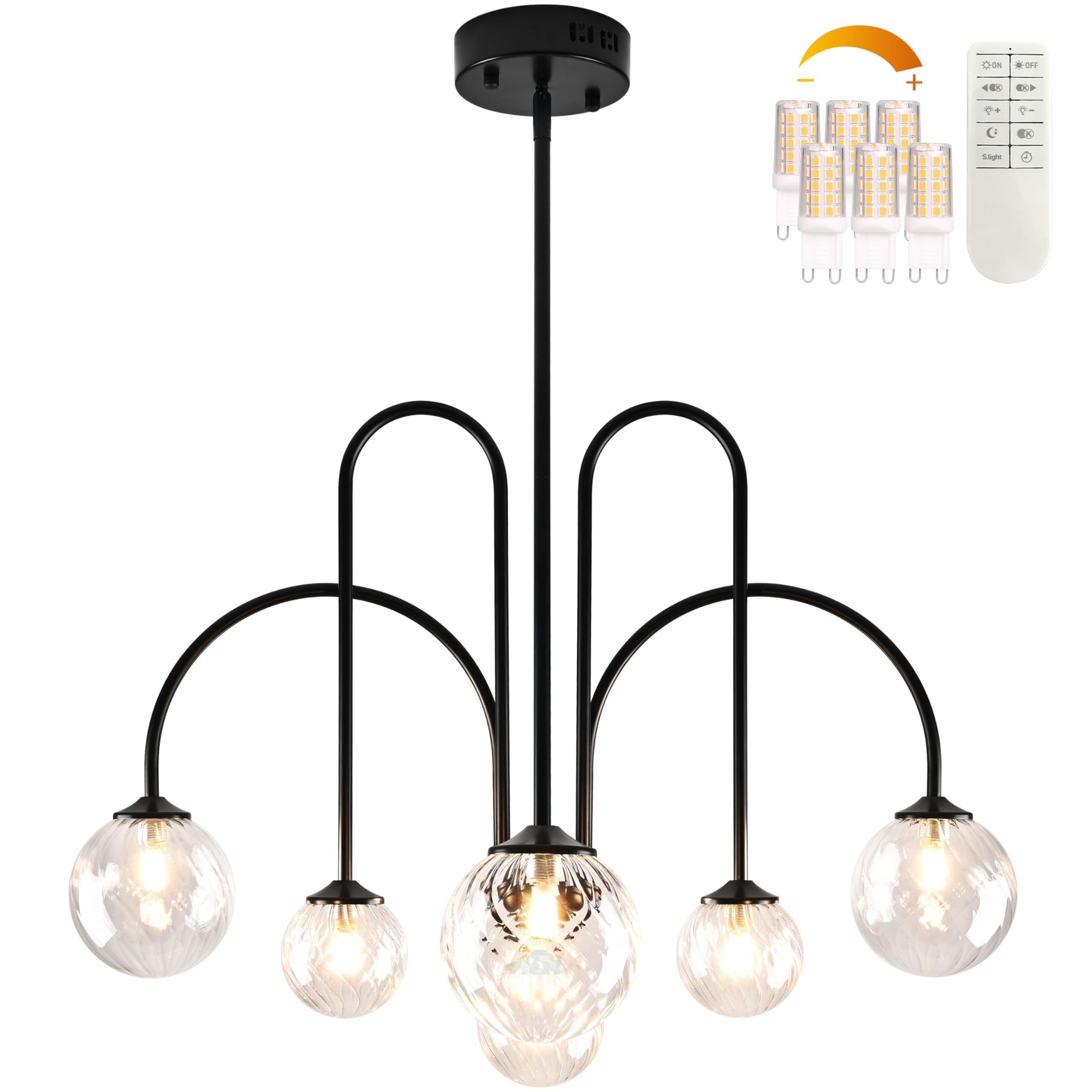 Bagood Black 6-Light Globe Pendant Lights Mid Century Modern Chandelier 29.5    Sputnik Chandelier With Clear Glass Globe Shade 