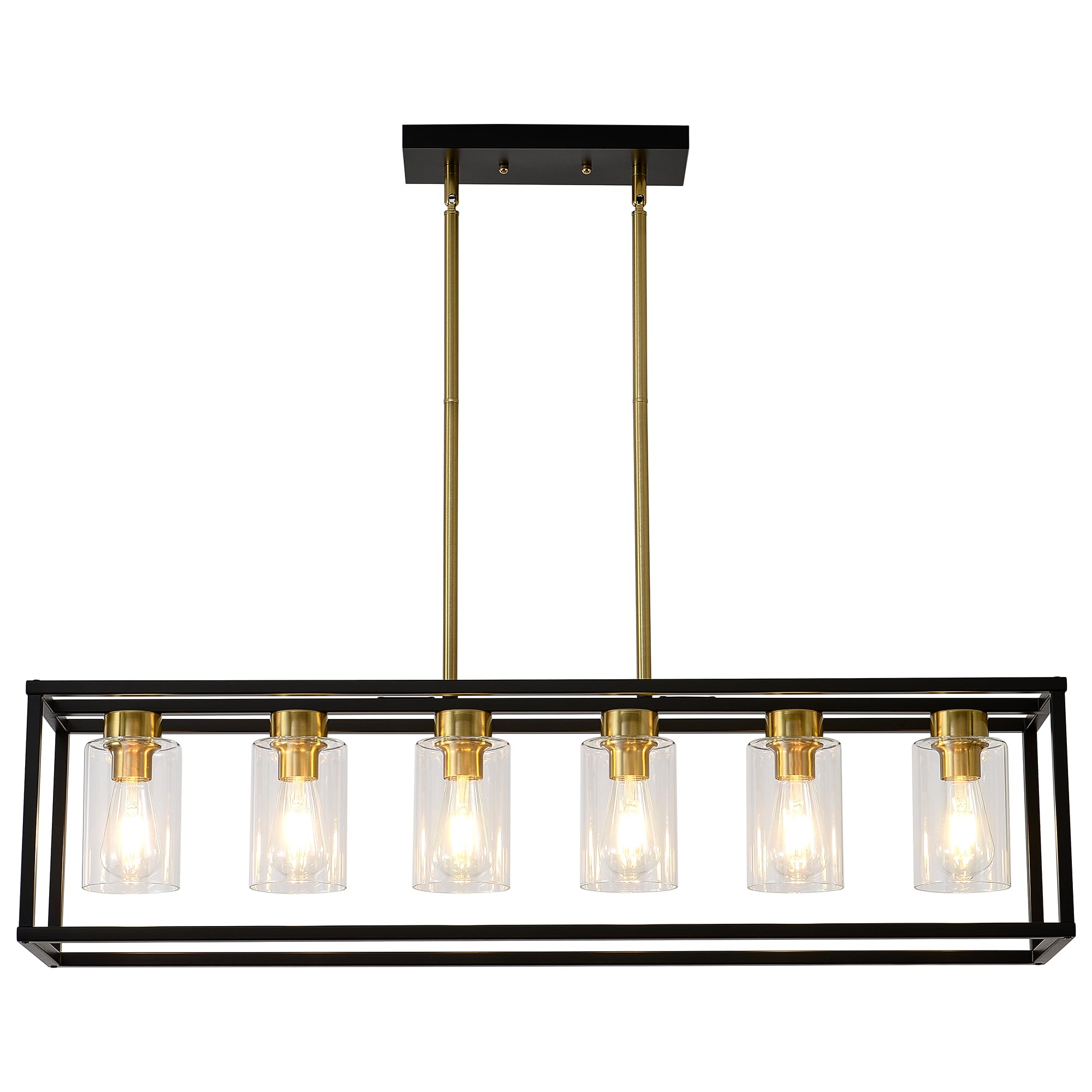 XILICON Dining Rooms Brushed Brass &Black Chandeliers,Kitchen Island Farmhouse Lighting Fixture Industrial Rustic Ceiling Hangin