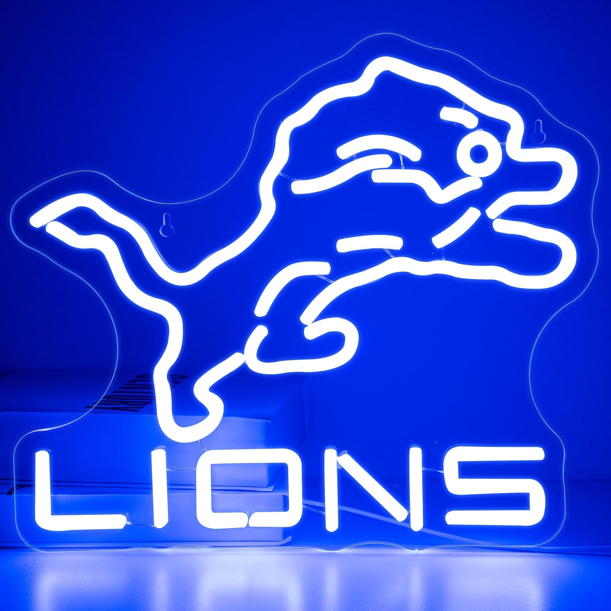 Ftmggdg Lions Neon Football Sign - Led Sports Decor Light For Man Cave, Bedroom, Club, 14.6X12.