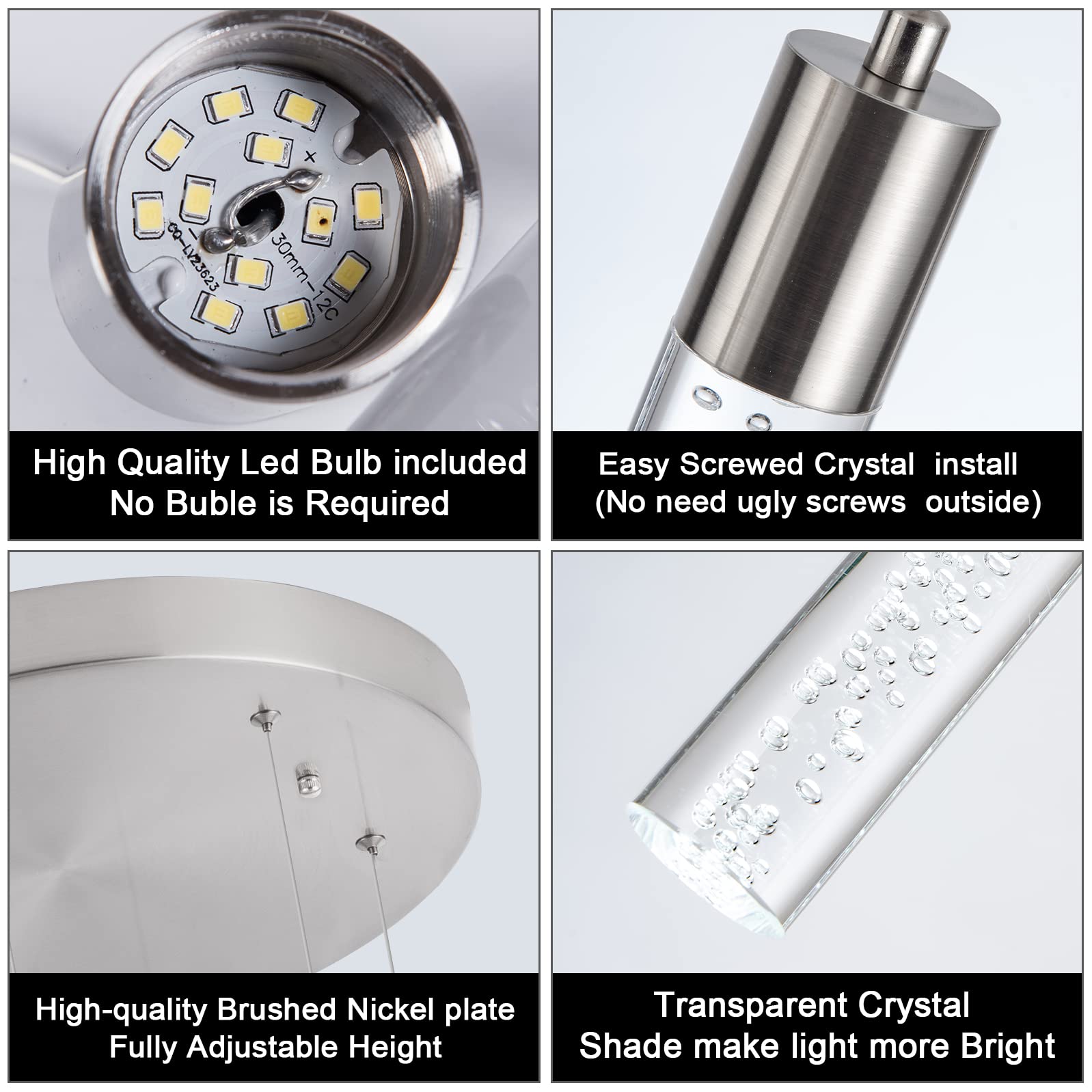 Votag Modern Chandeliers For High Ceilings  Brushed Nickel Foyer Pendant Lighting With Preminum Bubbles  Pendant Lights Kitchen 6-Lights Dimmmable For Foyer Dining Room  Kitchen Island Bars