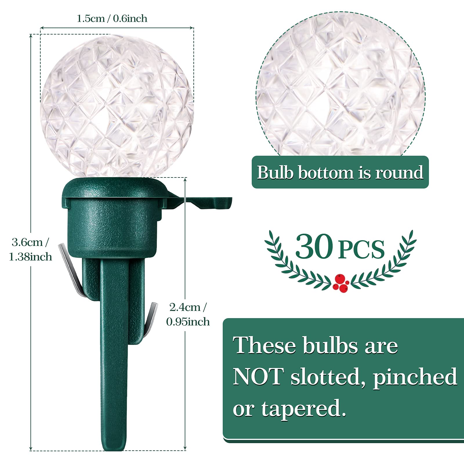 Christmas Replacement Mini Light Bulbs G14 LED String Light Bulbs 0.06 Watt Globe Glass Bulbs with Plastic Base for Outdoor Indo