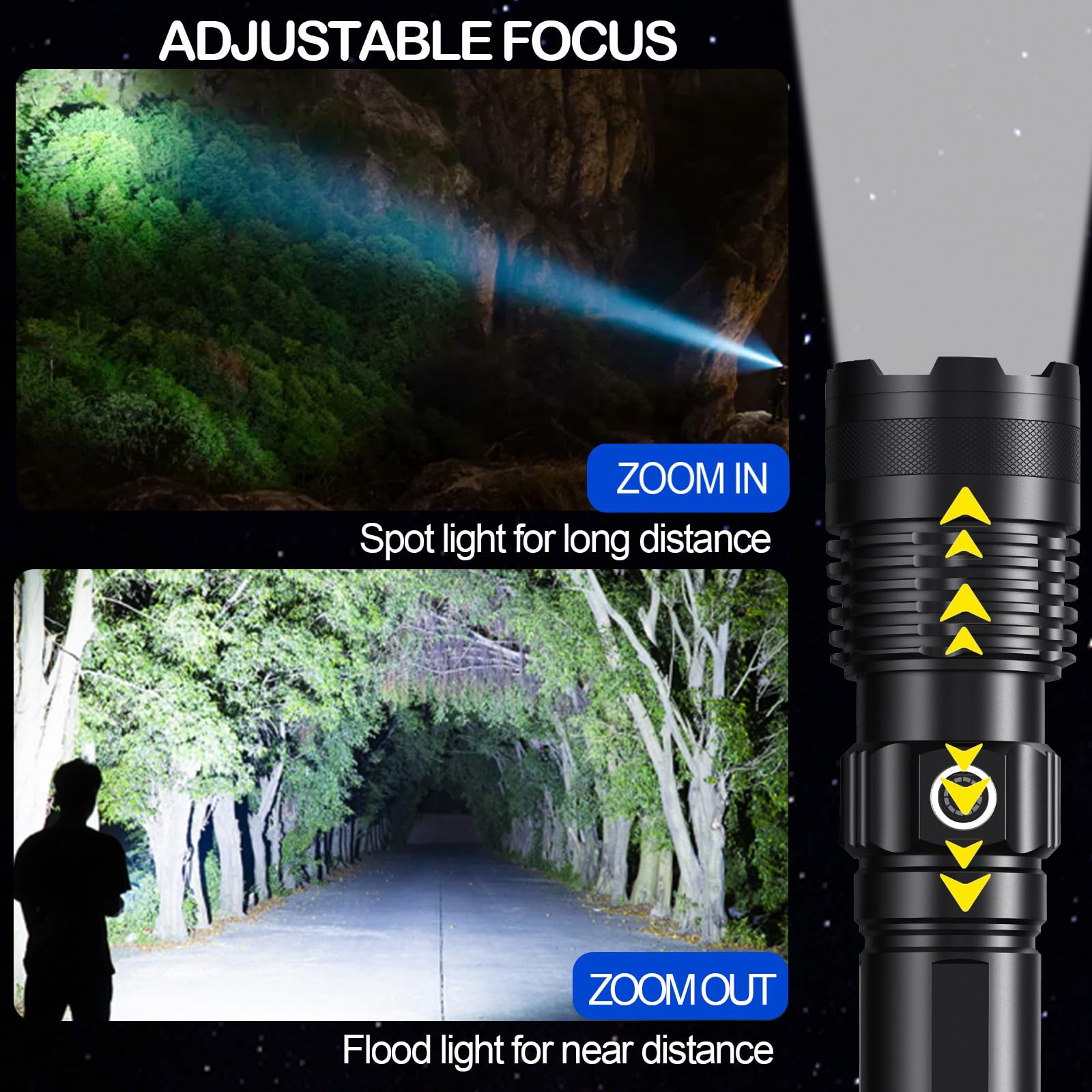 Rechargeable Flashlights High Lumens, 1 Pack Super Bright Tactical Flashlight With Adjustable Lighting Modes, Zoomable Handheld