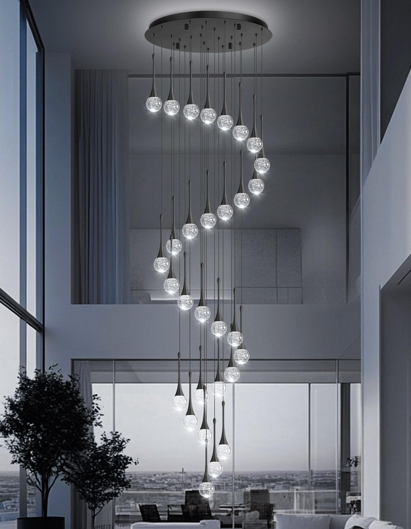 30 Light Modern Glam Crystal Chandelier For High Ceiling Led Dimmable Ceiling Pendant Light Staircase Foyer Enterway Living Room Chandelier Lighting Antique Black