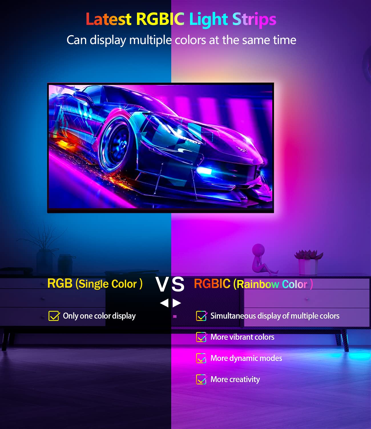 Daymeet LED Light Strip, 33ft Dreamcolor RGB, APP Control, Music Sync, Remote, Home Decoration