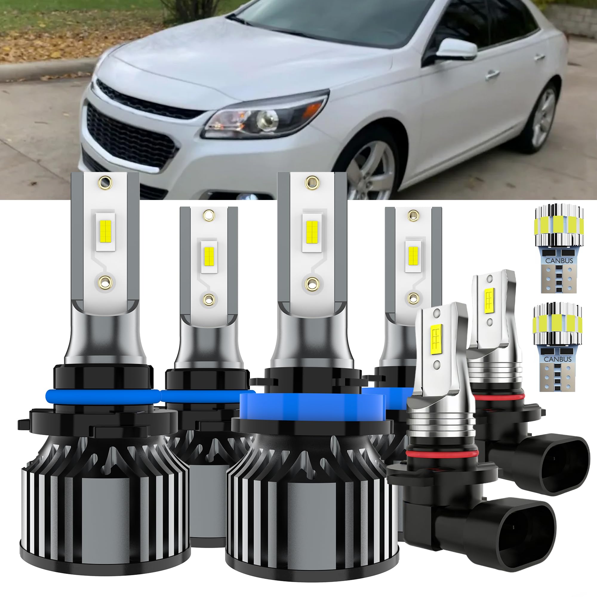 AYOTZIH Bulbs Fit For Chevy Malibu 2013-2015, High Beams+ Low Beams+ Fog Lights+ License Plate Lights Combo, 400% Brightness 600