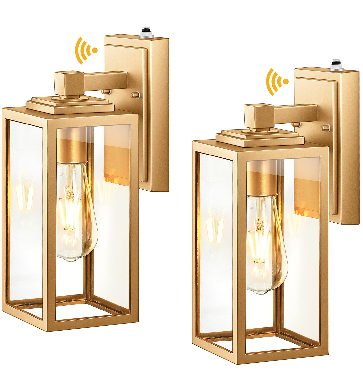 VIANIS Dusk to Dawn Wall Lanterns, 2 Pack Golden Exterior Wall Light Fixtures Wall Mount Sconces with Photocell Sensor, Waterpro