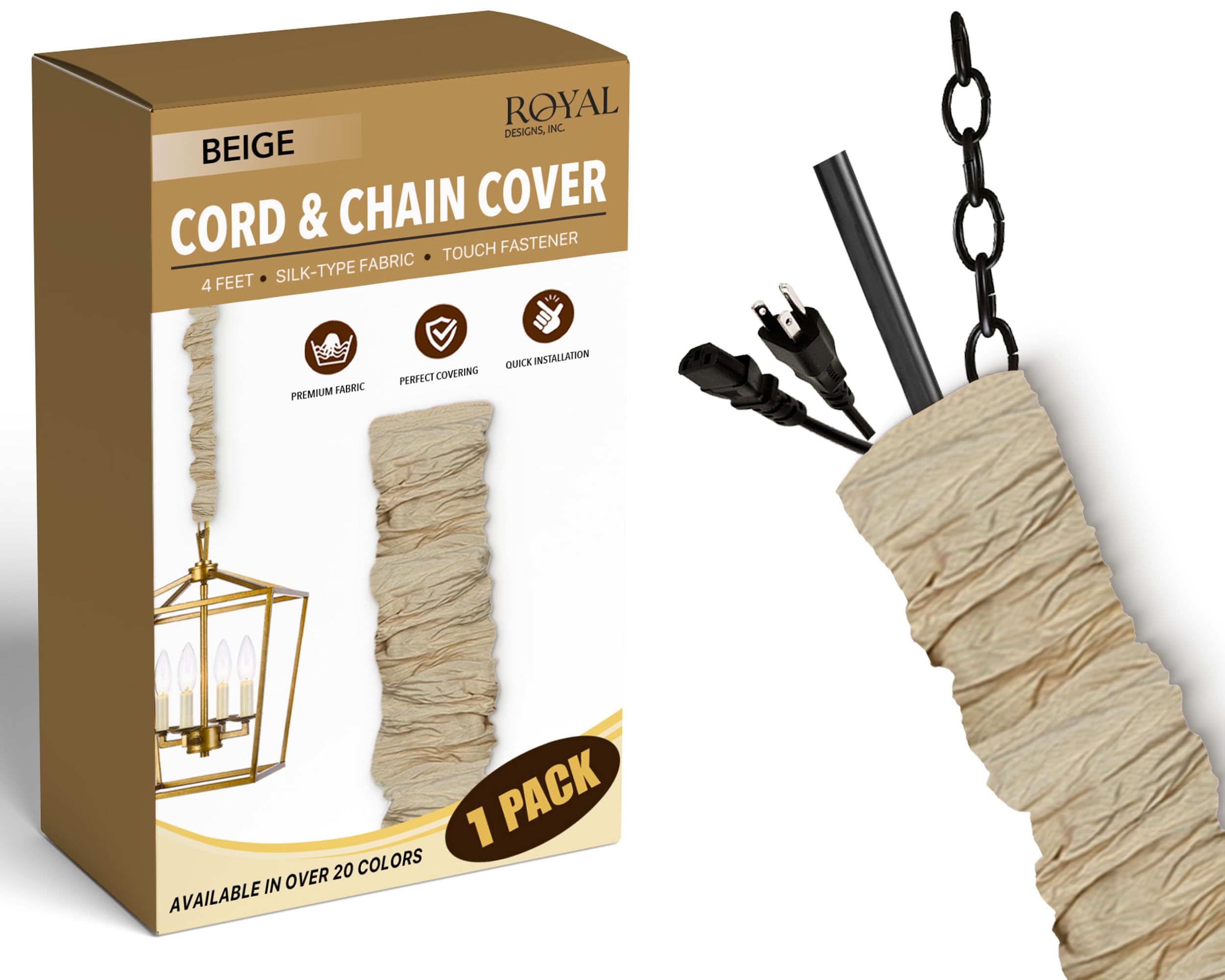Royal Designs, Inc. CC-18-BG Cord & Chain Cover, Silk-Type Fabric, 4 Size, Beige
