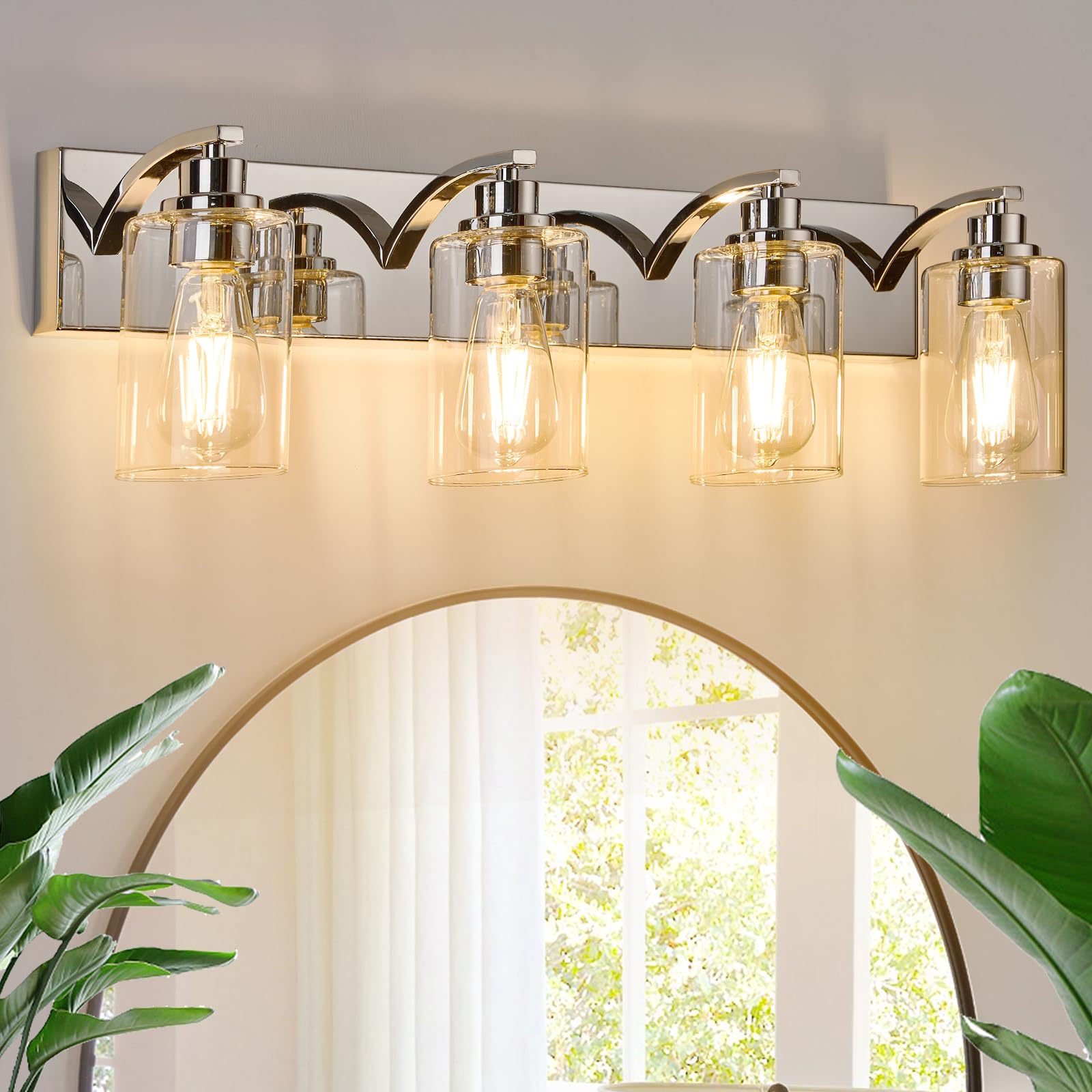 Alaislyc 4-Light Bathroom Light Fixtures Modern Chrome Vanity Lights For Bathroom Lighting Fixtures Over Mirror With Clear Glass Shade For Cabinet Mirror Bedroom Hallway
