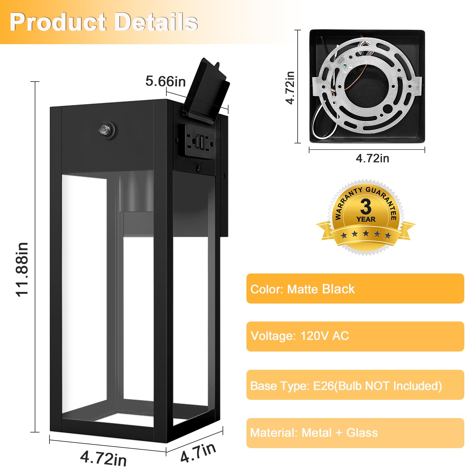 Oykyohei Dusk To Dawn Outdoor Light Fixtures Wall Mount, Outdoor Porch Lights With Gfci Outlet, Dusk To Dawn Outdoor Lighting Fo
