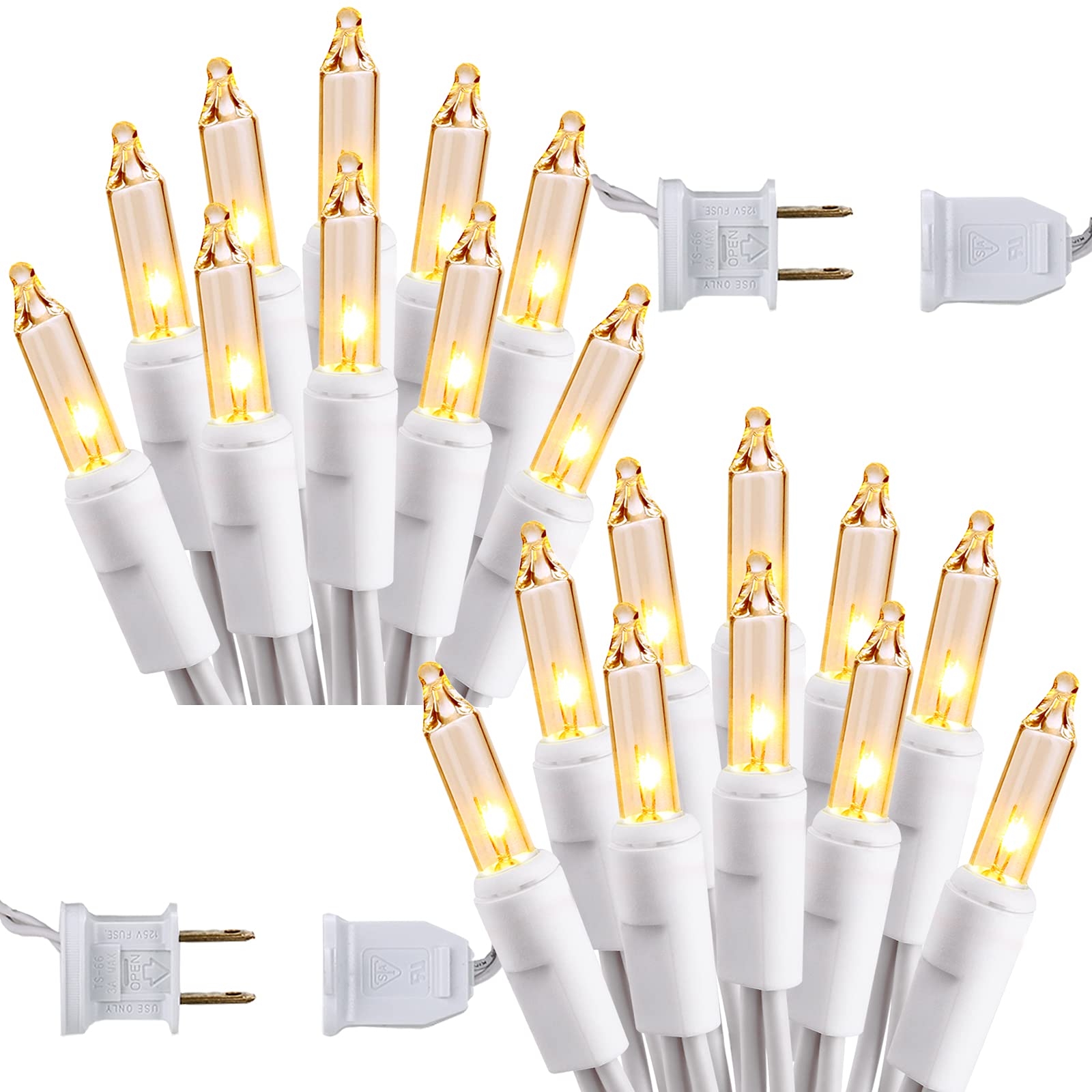 Brizled Christmas Lights, 600 Count Mini Lights, 139.2ft, Warm White, UL Certified, Connectable, White Wire, Model ZF-150-3/SB