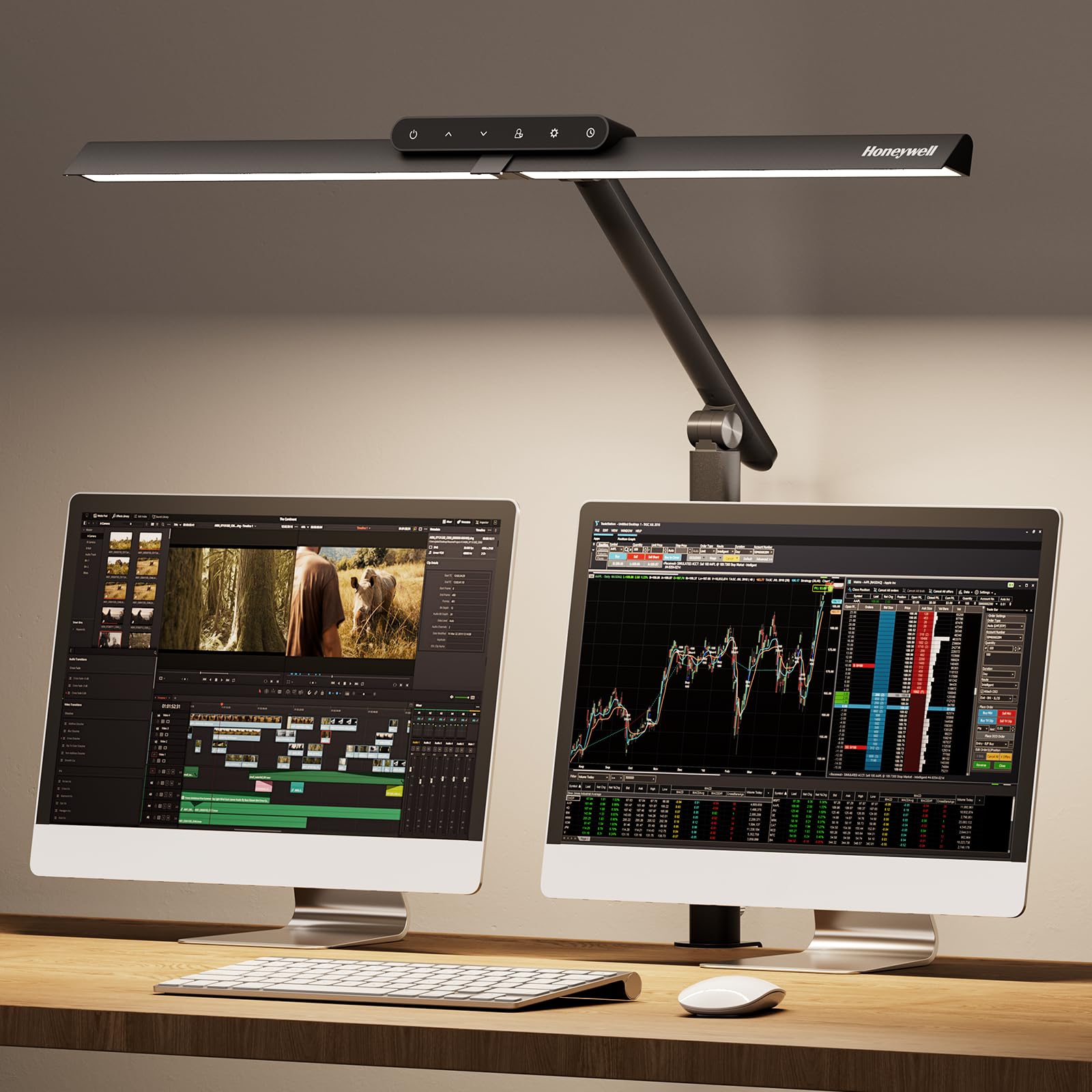 Honeywell LED Desk Lamp with Clamp - HJ1BK Sunturalux Eye-Caring Clip on Lights for Home Office, 1200LM Clamp Lamp 4 Color Modes