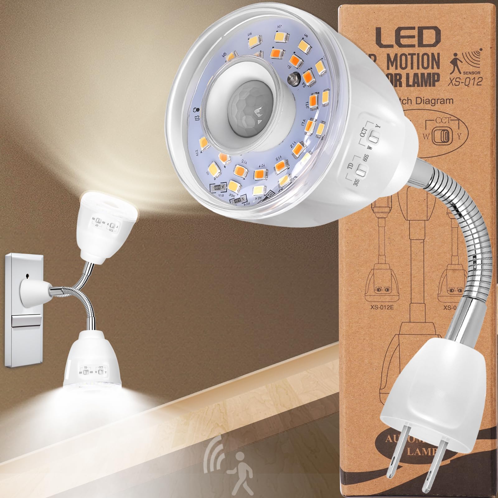 Pulazon 3W Timeable Cool/Warm White 2-in-1 Plug in Motion Sensor Light, Infrared Motion-Activated LED Motion Sensor Plug in Ligh
