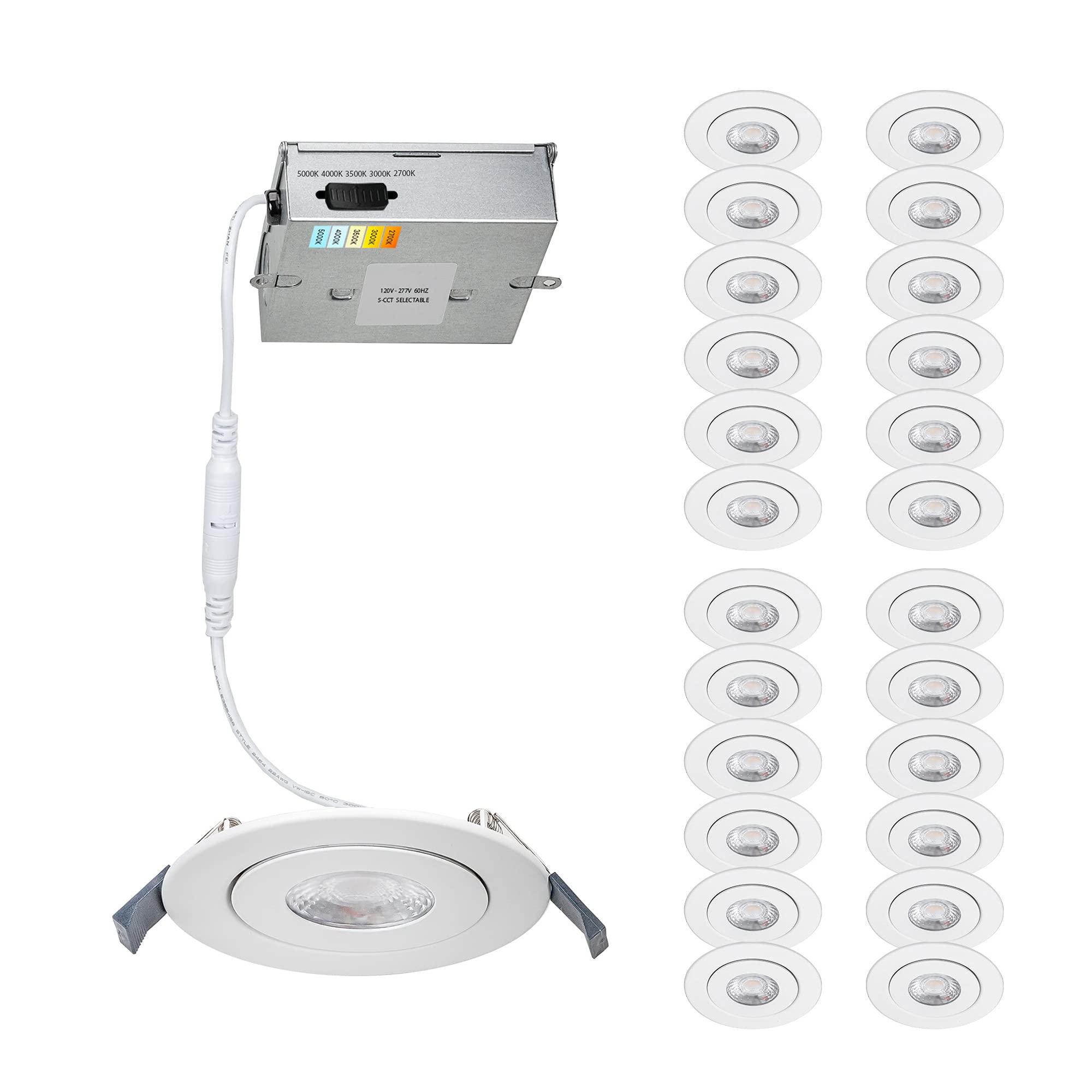 Wac Lighting Lotos 4In Led Round Adjustable 5-Cct Selectable 2700K-3000K-3500K-4000K-5000K Recessed Kit In White (Pack Of 24)