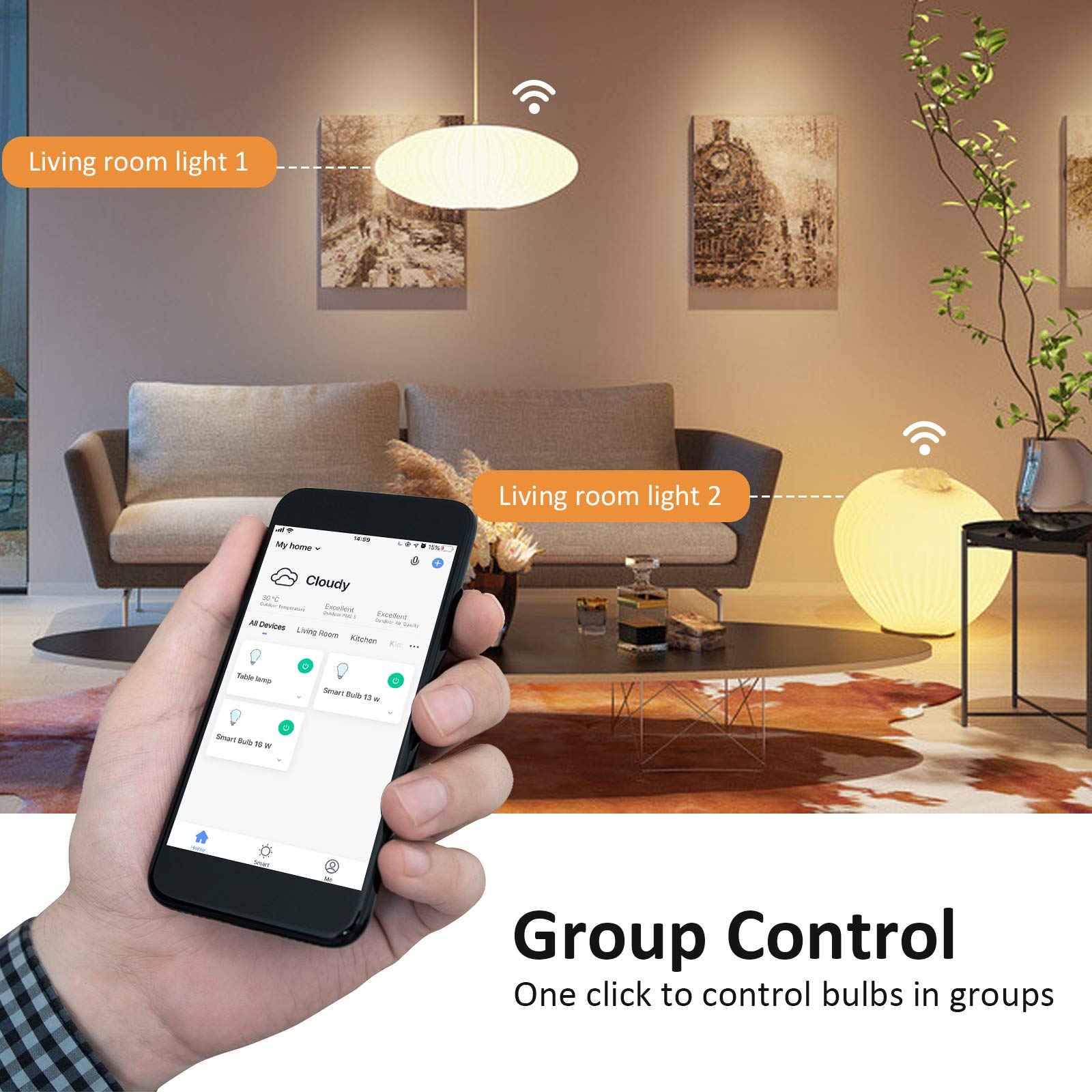 BtcLink Smart Light Bulbs, 16W Color Changing LED, 1600LM, E26 A19, Multi, WiFi Compatible with Alexa & Google, 2 Pack