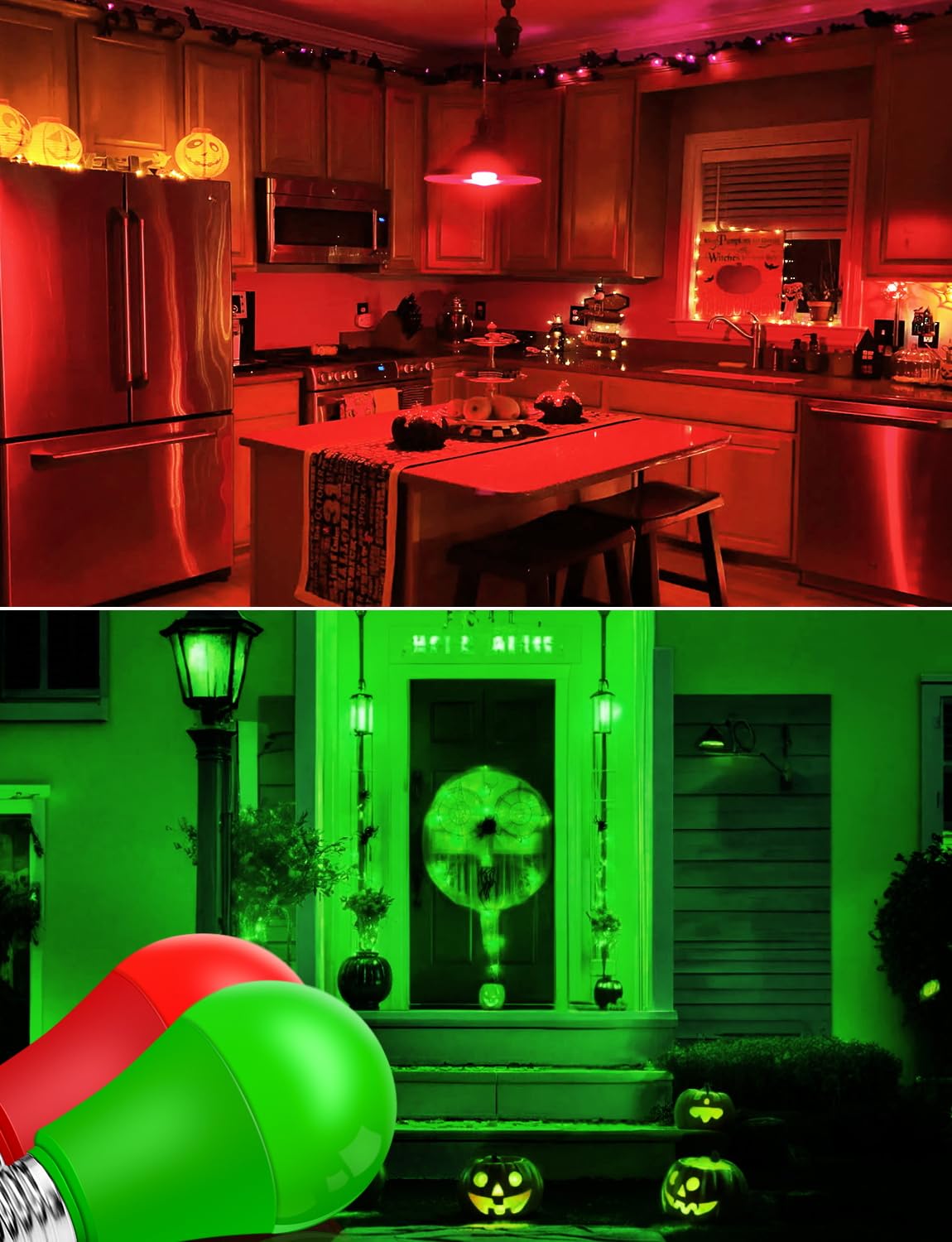 Ecoiot Red And Green Light Bulbs, Outdoor 4 Pack, 9W (60W Equivalent), 120V E26 Base A19 Led Christmas Light Bulb, Colored Bulb,