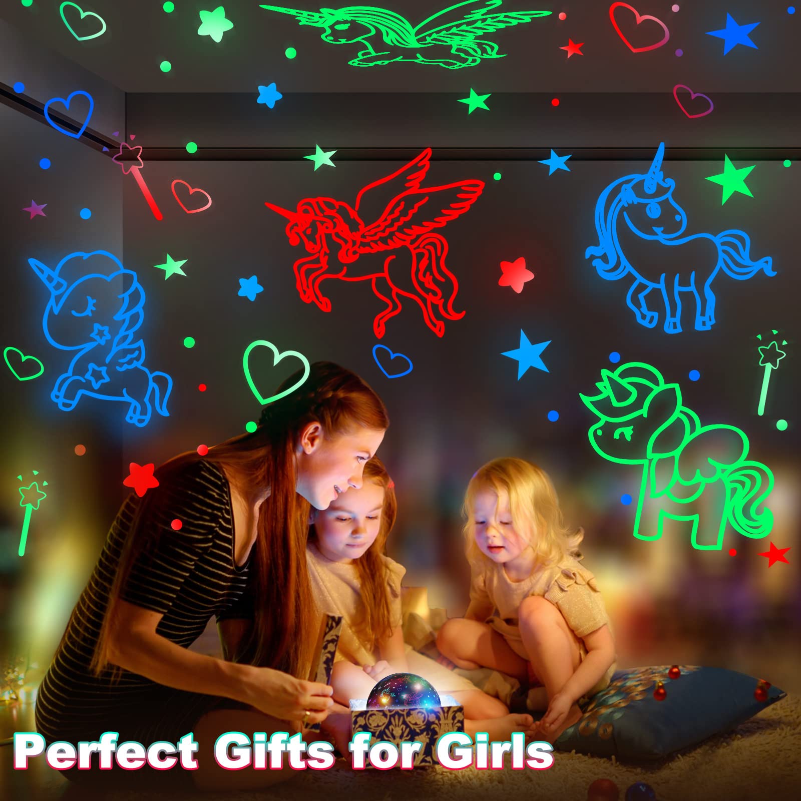 YACHANCE Unicorn Night Light Projector & Sound Machine for Girls, White, 29 Sounds