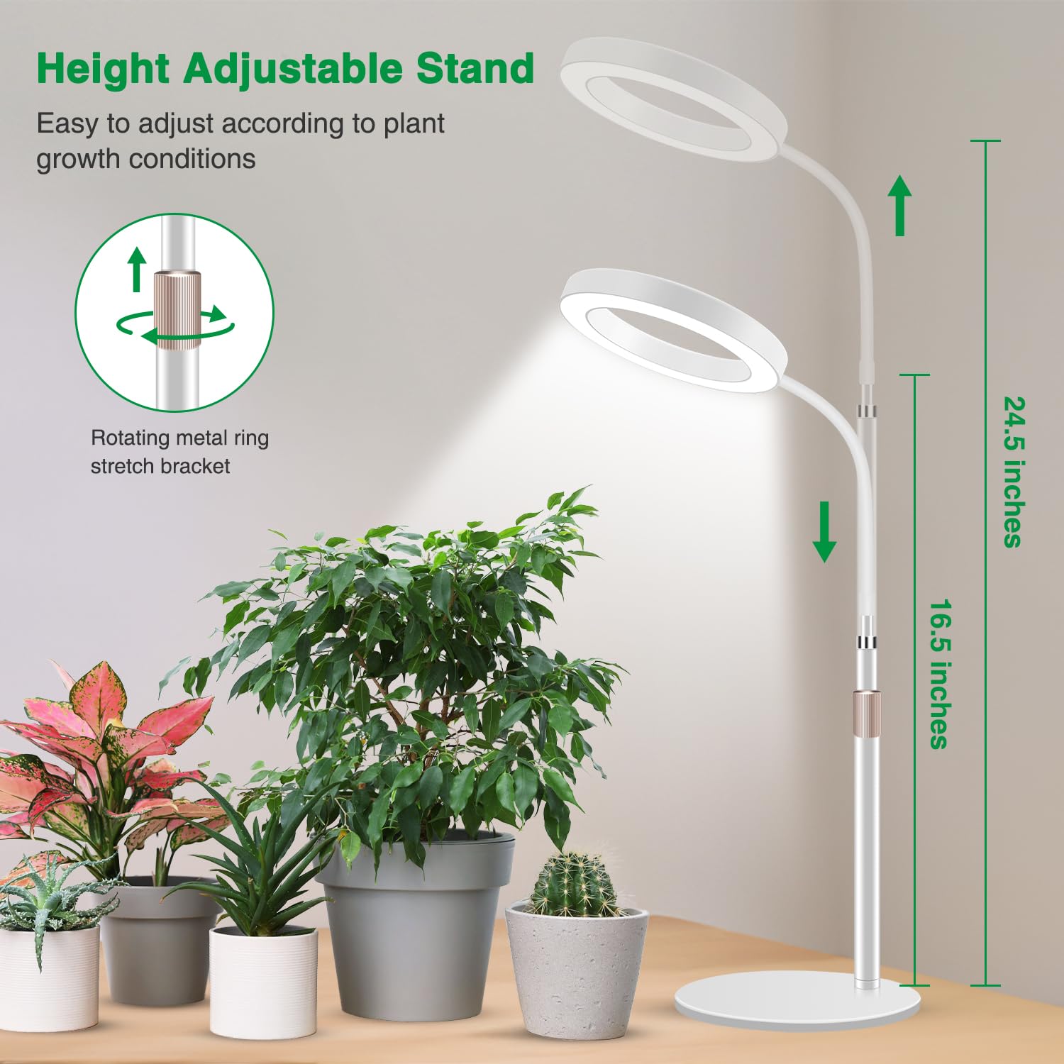 Aumtrly Grow Lights For Indoor Plants, Full Spectrum Desk Plant Light For Growing Small Plant, 80 Led Halo Plant Grow Light With Base, 6/12/16H Timer, 3 Light Modes,Height Adjustable 16.5-24.5&quot;