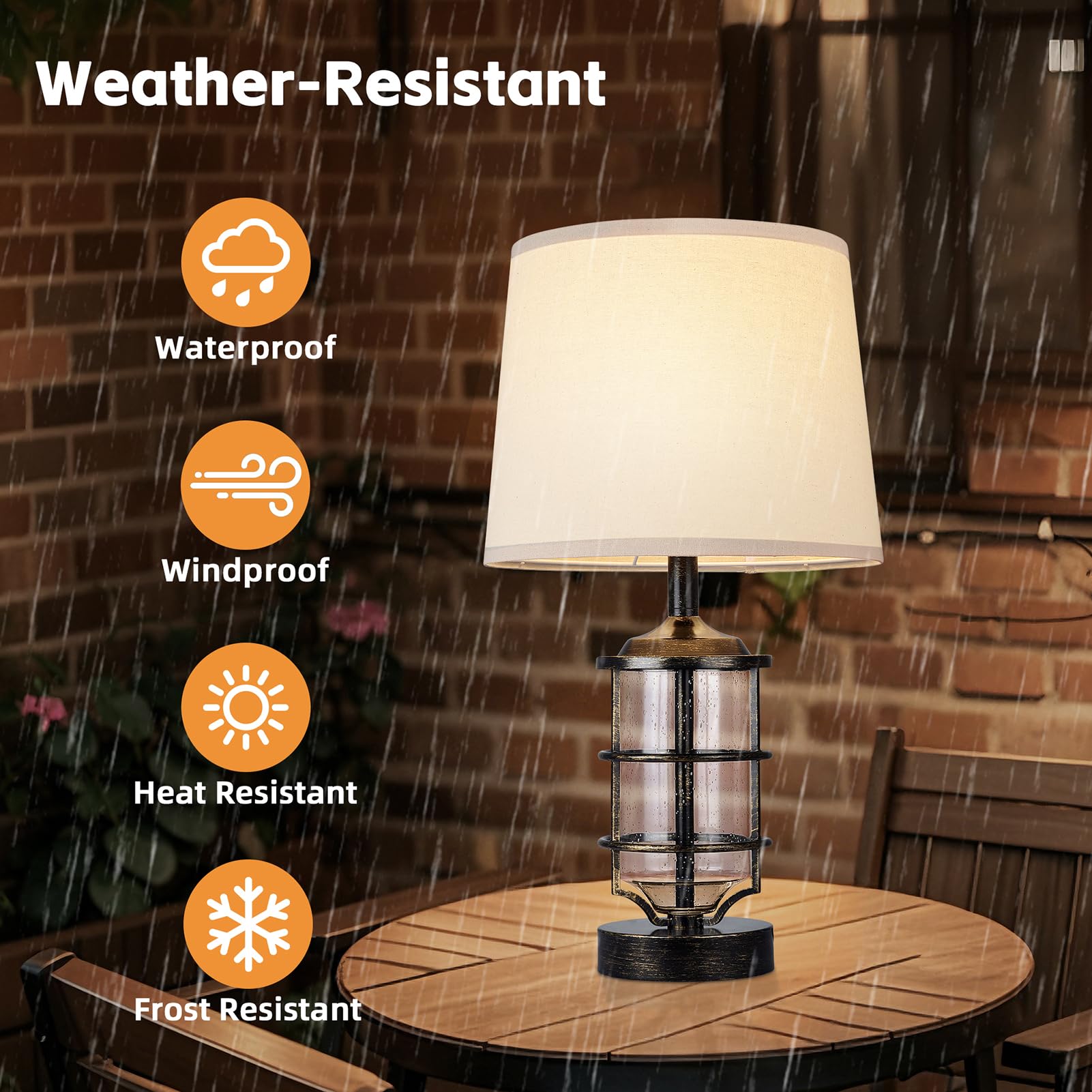 Outdoor Table Lamp, Farmhouse Lamp for Patio Table Decor with Cord, Rustic Table Light with Seeded Glass, 23.5  Plug-in Outdoor