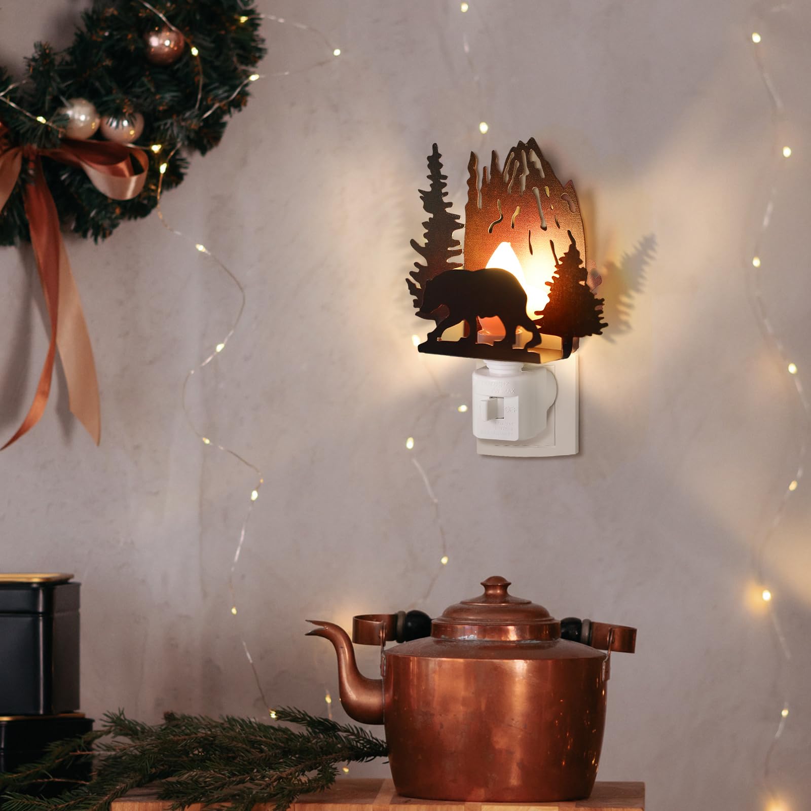 Tuanse Metal Plug-in Night Light, Bear Design, LED Lamp for Bedroom & Living Room, Red Brown, Model ER-Tuanse-1753