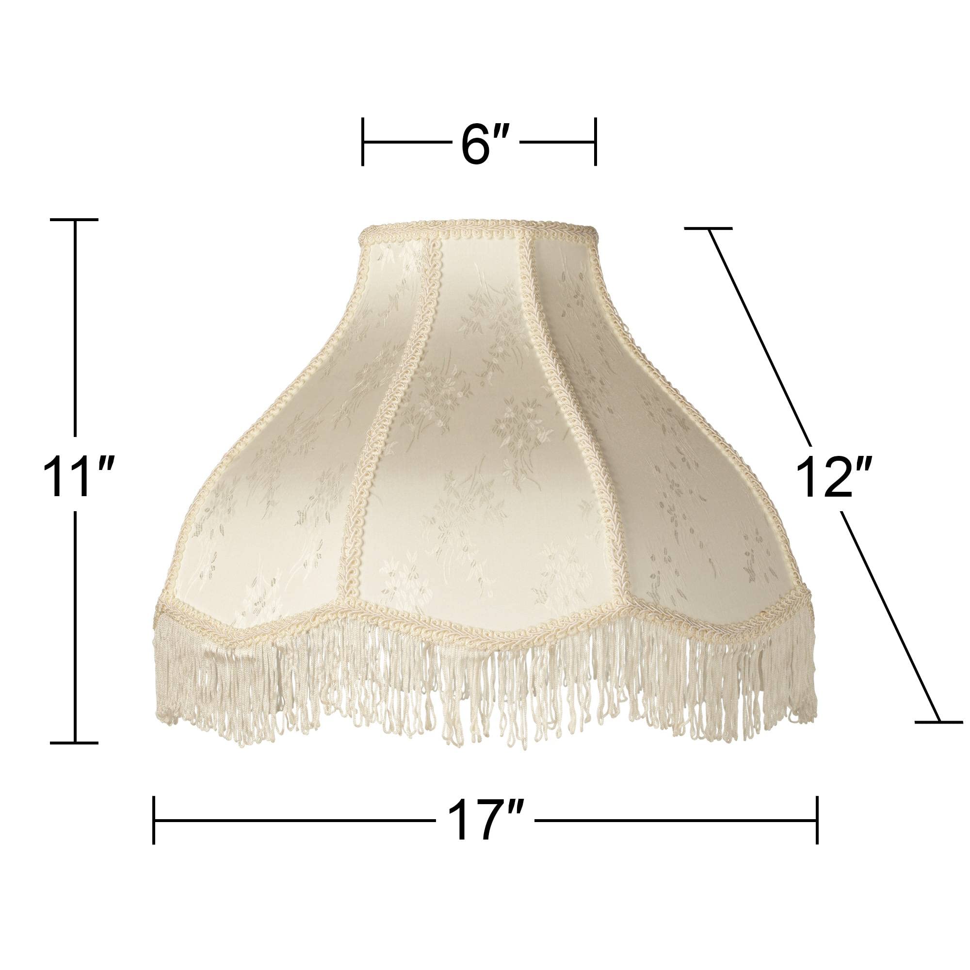Set Of 2 Hardback Scallop Dome Lamp Shades Cream Floral Bouquet Large 6&quot; Top X 17&quot; Bottom X 11&quot; High Spider With Replacement Harp And Finial Fitting - Springcrest