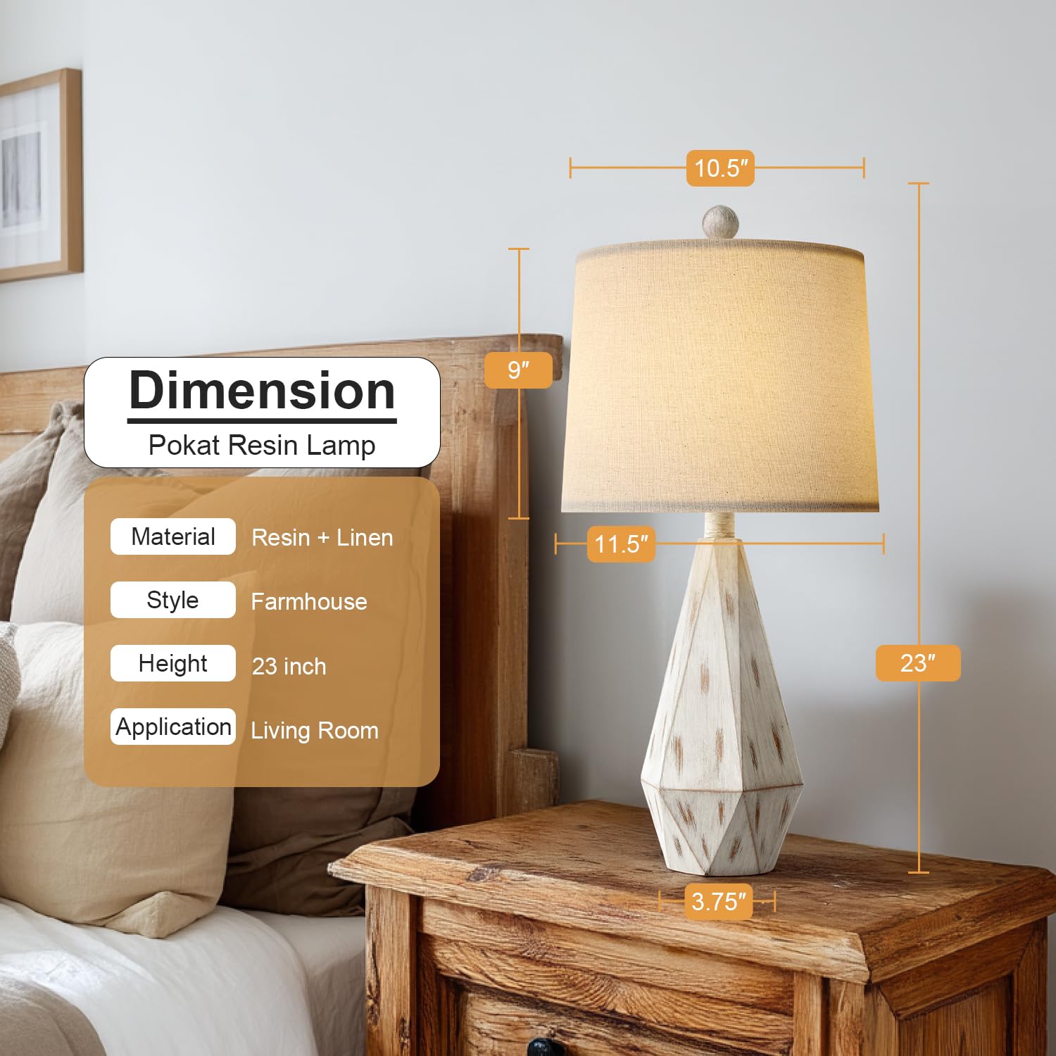 Pokat 23'' Farmhouse Table Lamps Set Of 2, Beige Rustic Lamps For Living Bedroom Night Stands, Bedside Nightstands Living Room T