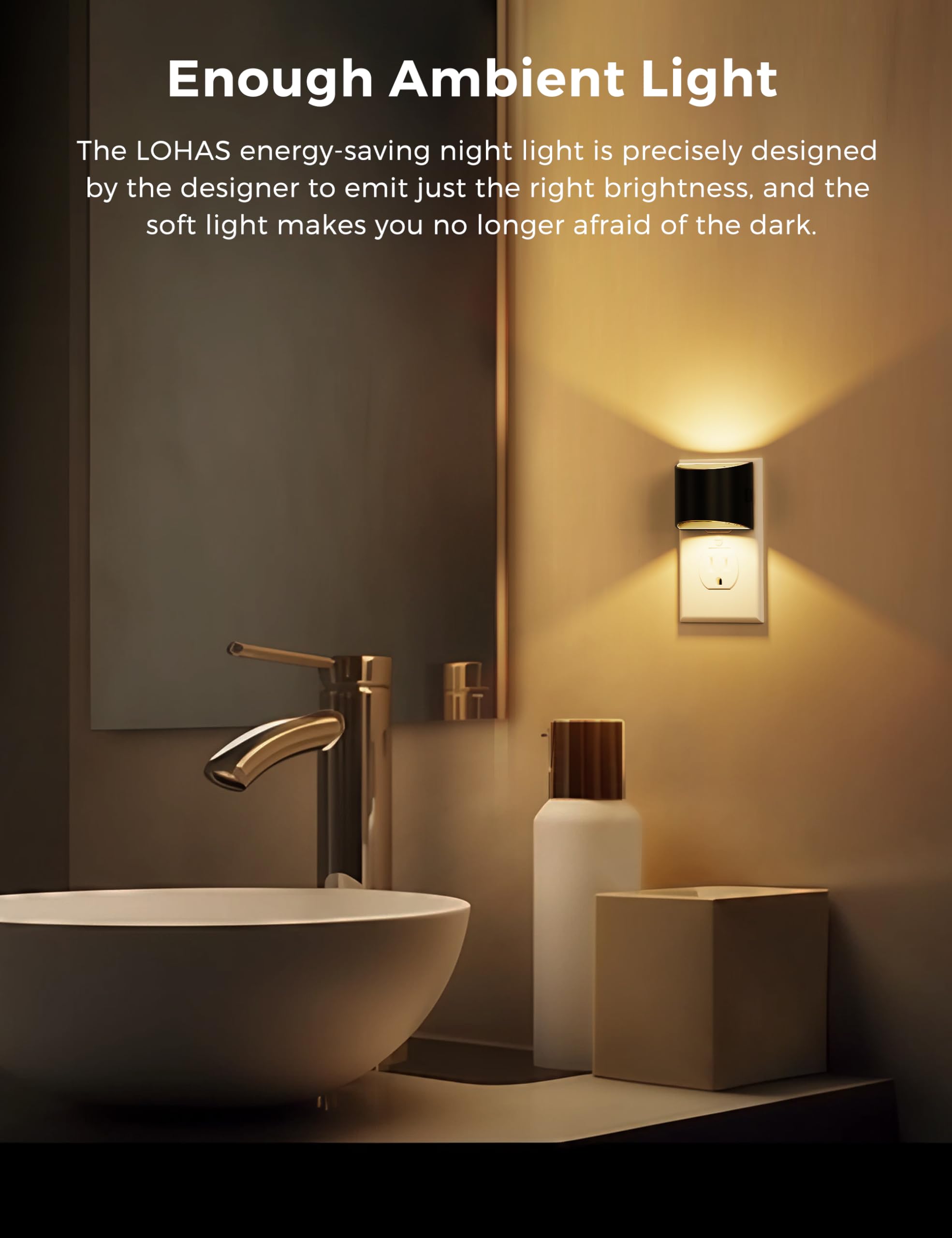 L LOHAS LED Night Lights, Dusk to Dawn Sensor, Brightness Adjustable, 2 Pack, Soft White, Model GY10702US-2